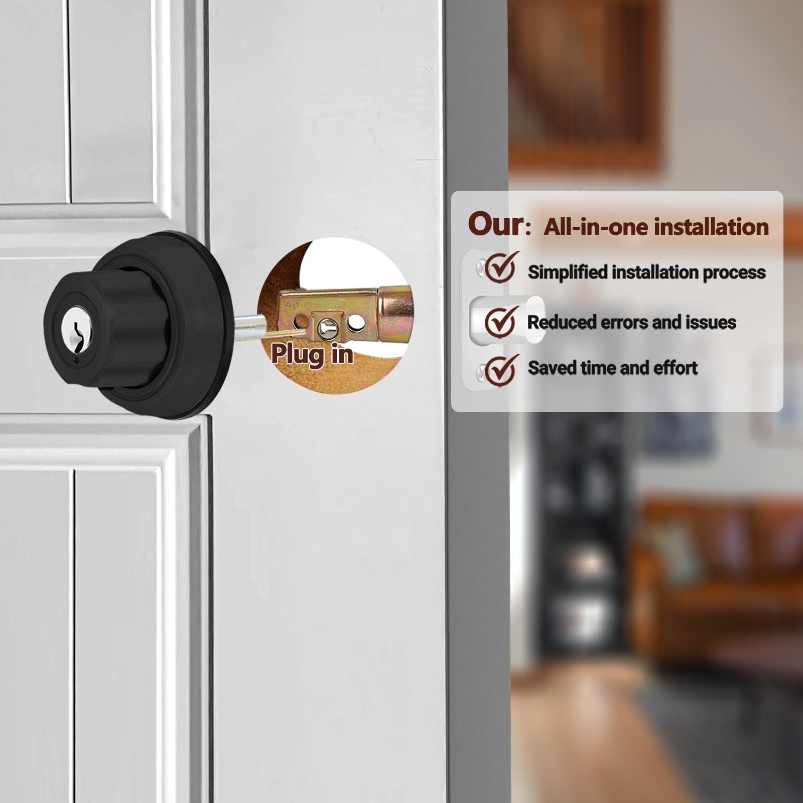 Aisecure Twist-To-Lock Keyless Deadbolt Lock For Front Door Single Cylinder Deadbolt Door Lock With Anti-Mislock Button Black