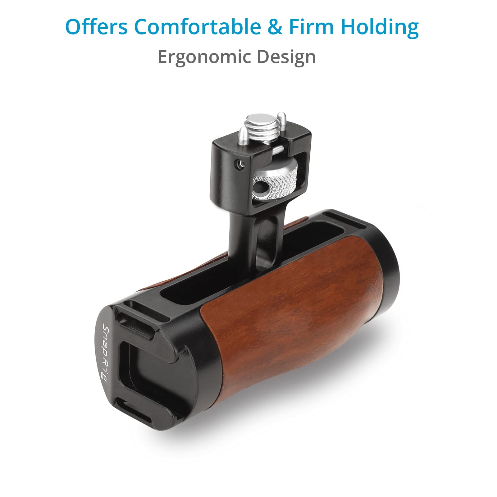 Proaim Snaprig Wood Mini Side Handle For Camera Cages & Rigs With 3/8"-16 Locating Screw Mount. Adjustable Design With Comfortable & Secure Grip. For Right/Left Hand Usage. (Wsh-03)