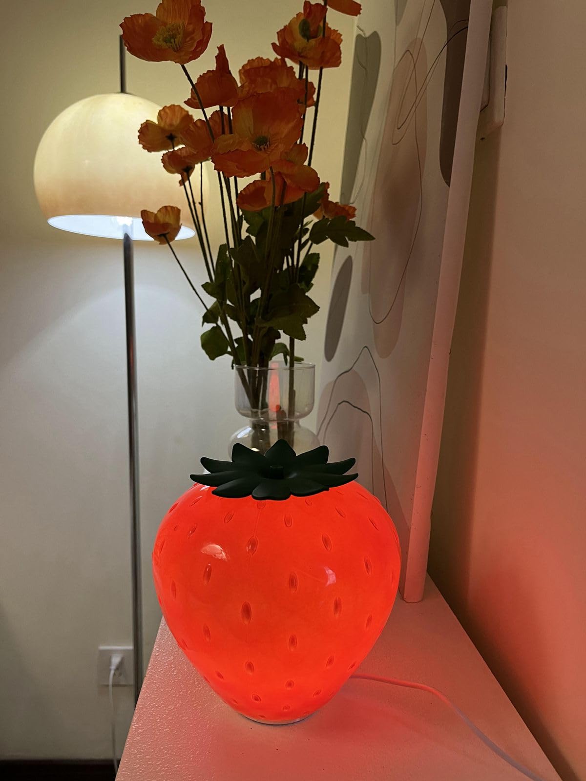 Cozifycasa Cute Table Lamp For Bedroom Kitchen Living Room Small Cute Night Light Fruit Bedside Side Table Lamp Kawaii Decor Vintage Funky Home Decor For Girls Room (Strawberry)