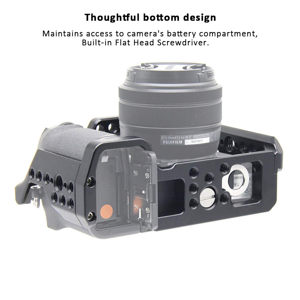 Easy Hood Camera Cage For Fujifilm X-S10, Vlogging Video Film Movie Making Camera Rig Stabilizer With Cold Shoe, 1/4" Threaded Holes, 3/8" Arri Locating Hole