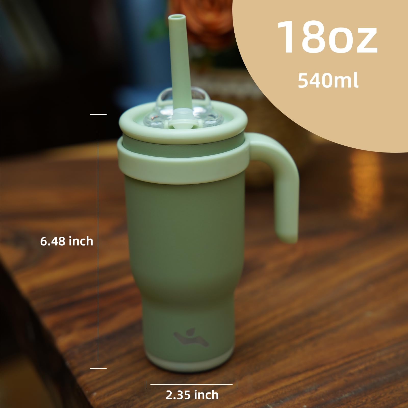 18 Oz Tumbler With Side Handle, Insulated Water Bottle With Straw And 2 In 1 Lid, Stainless Steel