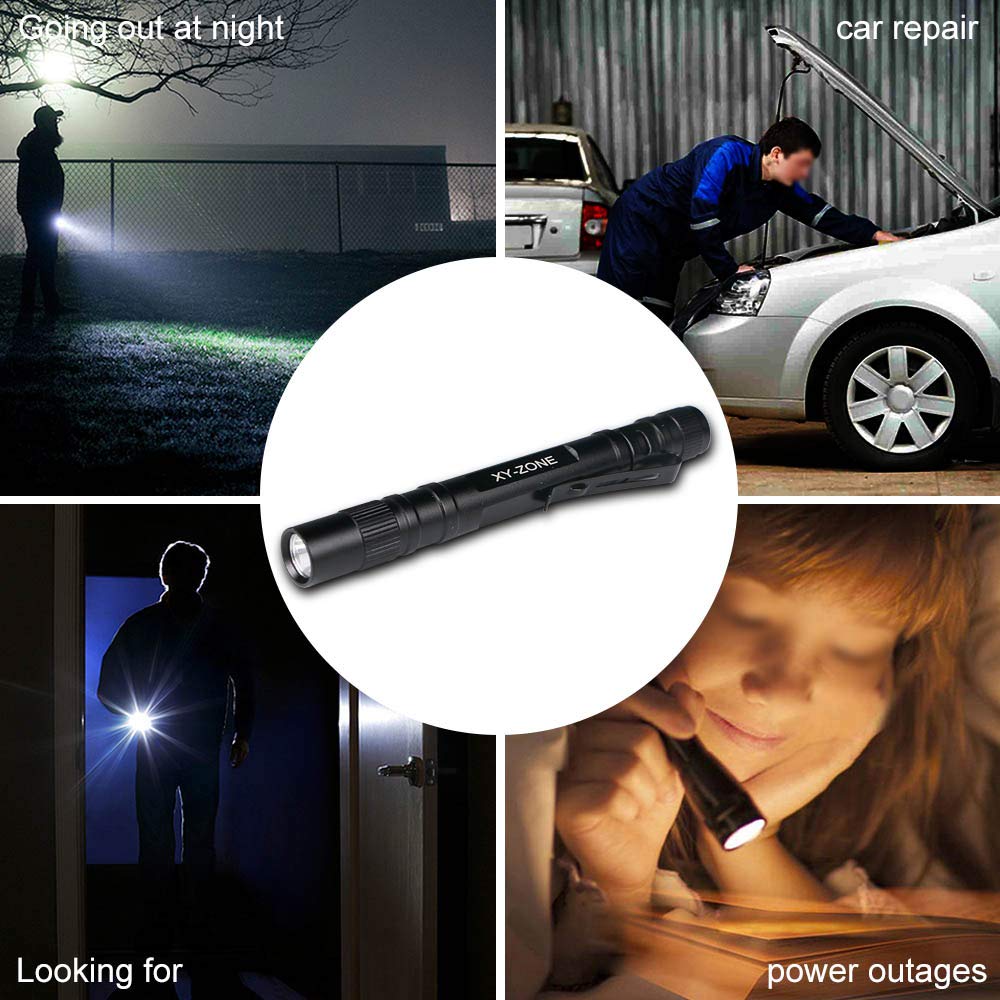 Xy Zone 5Pcs Led Pen Flashlight 1000 Lumens Lamp Clip Mini Black 507 Pocket Penlight Flashlight Torch Powered By 2 Aaa Battery(Battery Not Included)