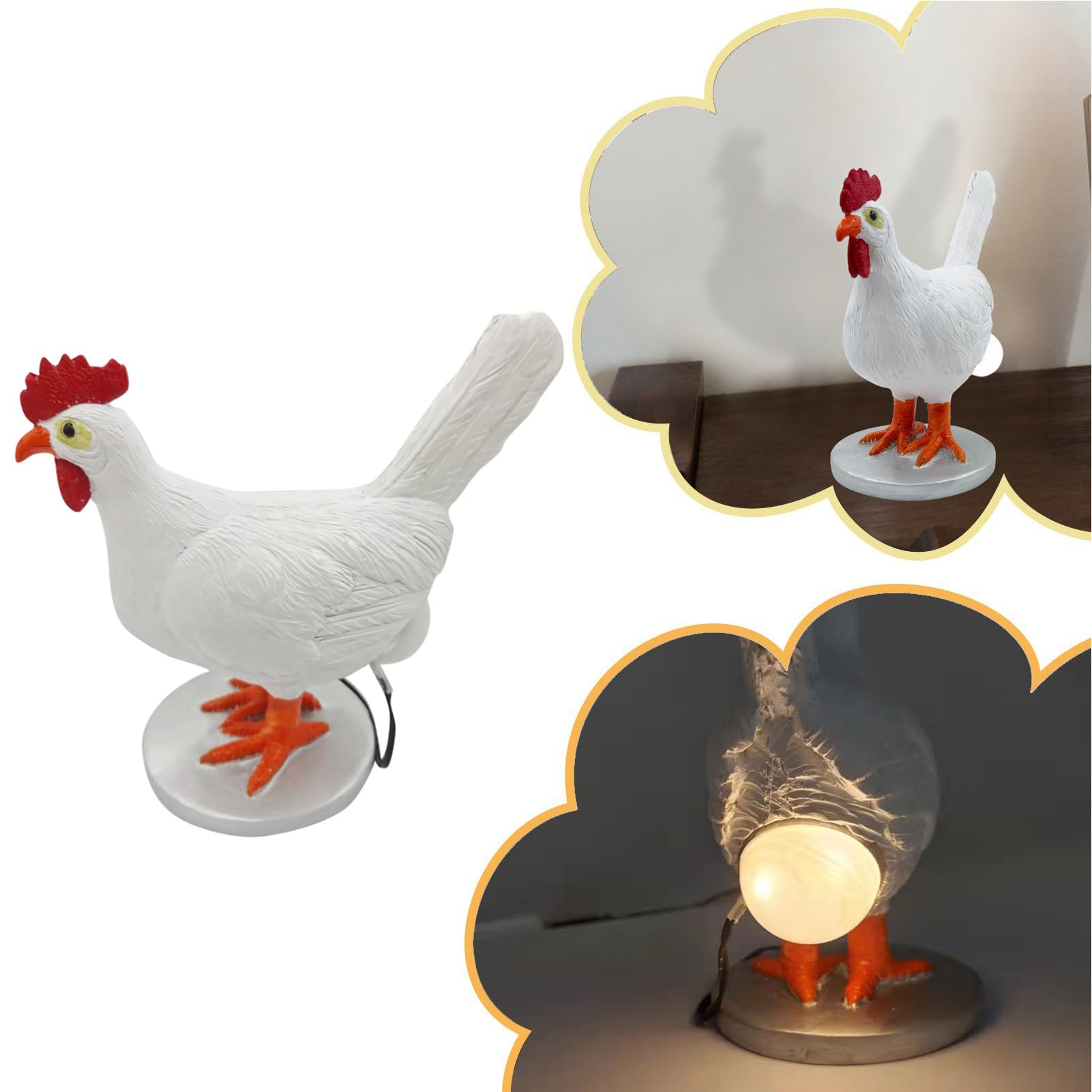Qwlwbu Chicken Egg Lamp Lifelike Resin Chicken Egg Night Light,3D Hen Laying Egg Lamp Chicken Led Table Lamps With Usb Bedside Lamp,Easter Christmas Birthday Present For Friends