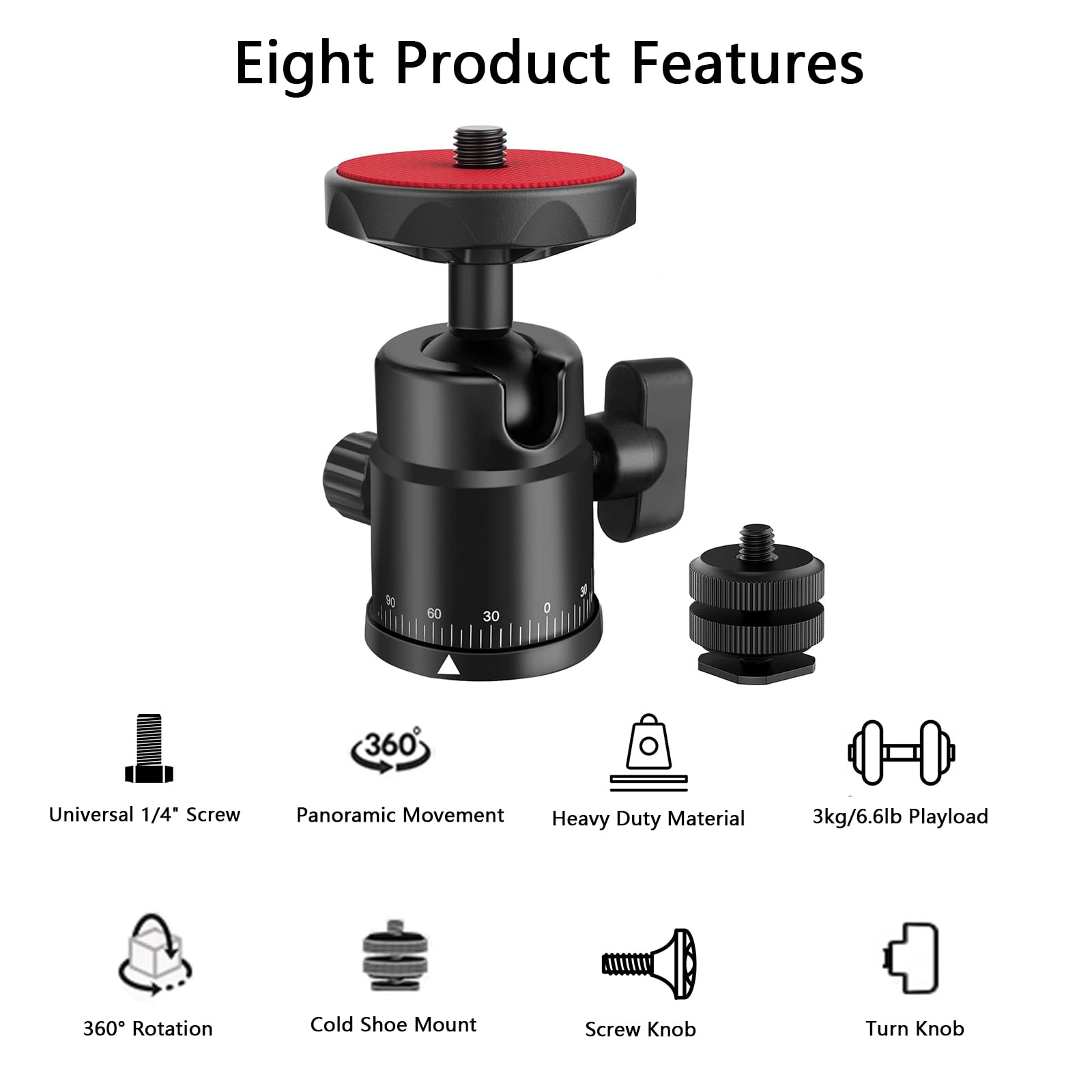 Eszkozta Universal 1/4" Swivel Mini Ball Head Screw Tripod Mount With Hot Shoe Mount, 360° Panoramic Rotating Mount Base Adapter For Dslr Cameras Htc Vive Tripods Monopods Light Stand
