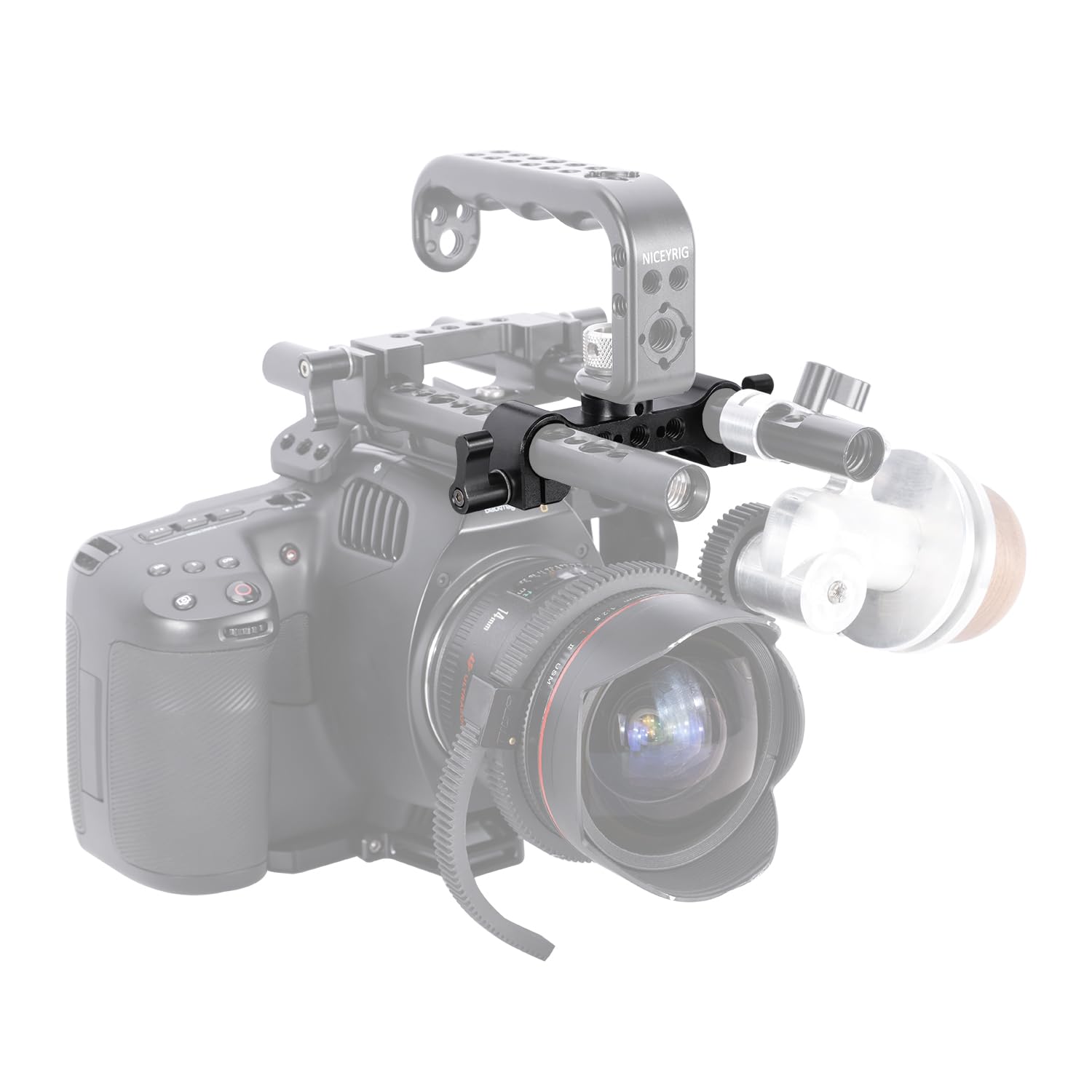 Niceyrig 15Mm Rod Clamp With Locating Holes For Arri & 1/4’’, Dual 15Mm Rod Rail Extension Applicable For Dslr Top Handle Articulating Magic Friction Arm - 568