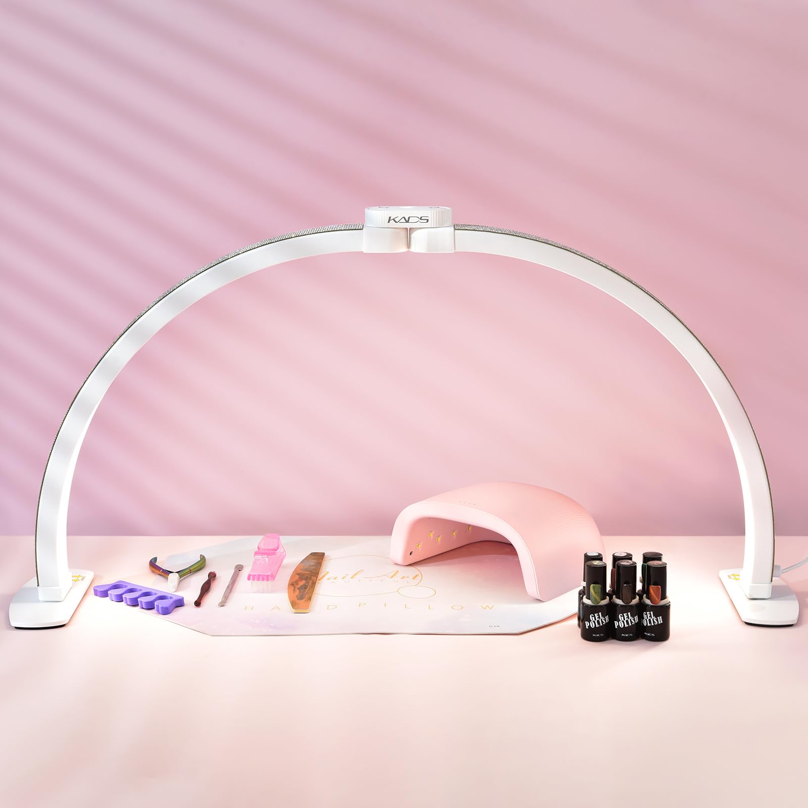 Kads Premium Large Half Moon Led Light For Nail Tech, Foldable Arch Light For Nail Desk Lamp With Phone Stand Perfect For Manicure Handicraft Lighting