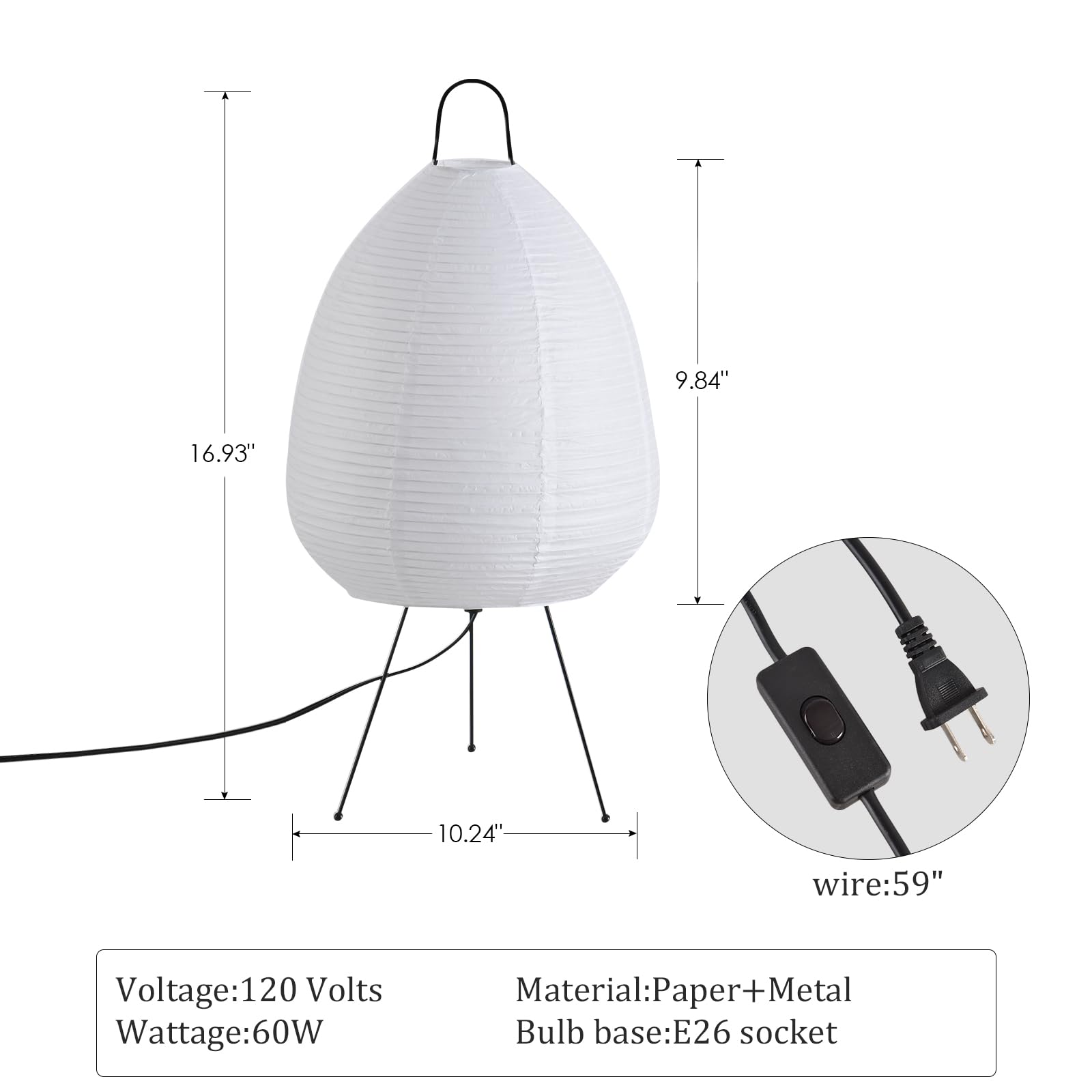 Teru Ji Kaikang 10.23" Desk Light Rice Paper Table Lantern,Nordic Design Rice Paper Floor Lamp,Of Mini Malist Bedside Living Room Table Lamps