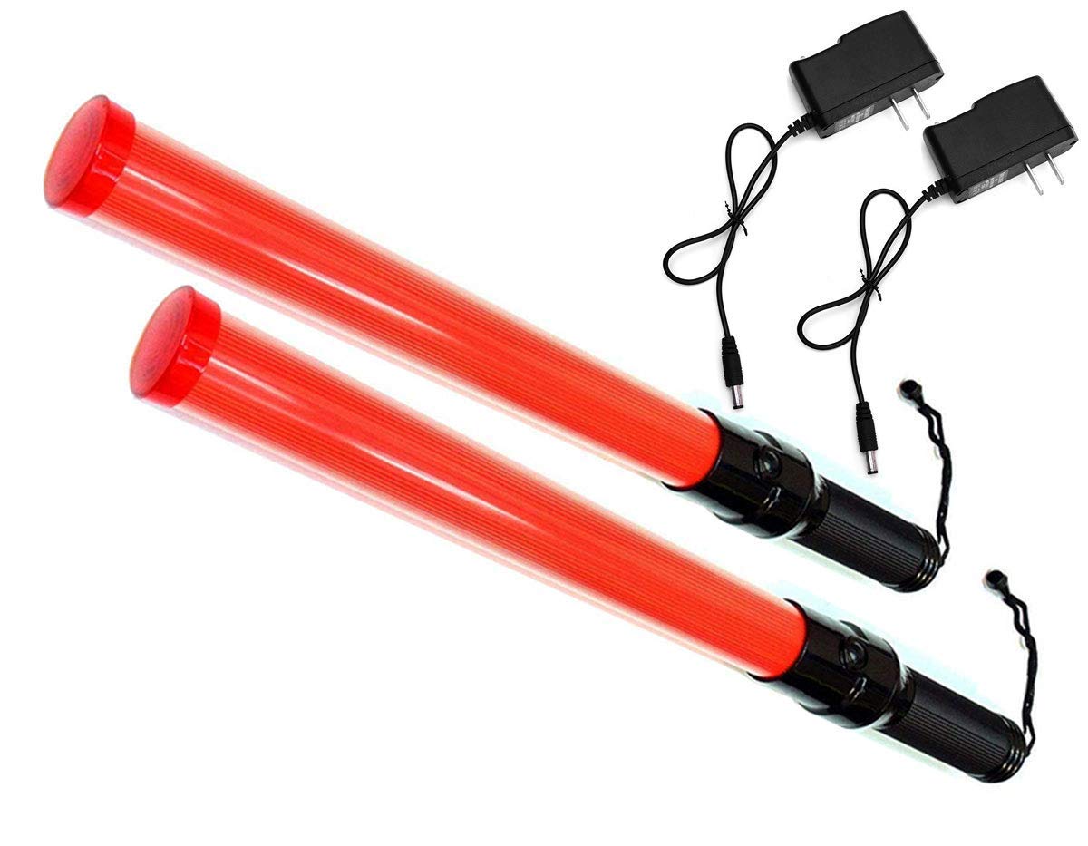 Imbaprice (2-Pack 21" Long Traffic Safety Rechargeable Flashing Led Light Control Wand Baton Flashlight With Blinking And Steady-Glow Flashing Modes For Parking Guides