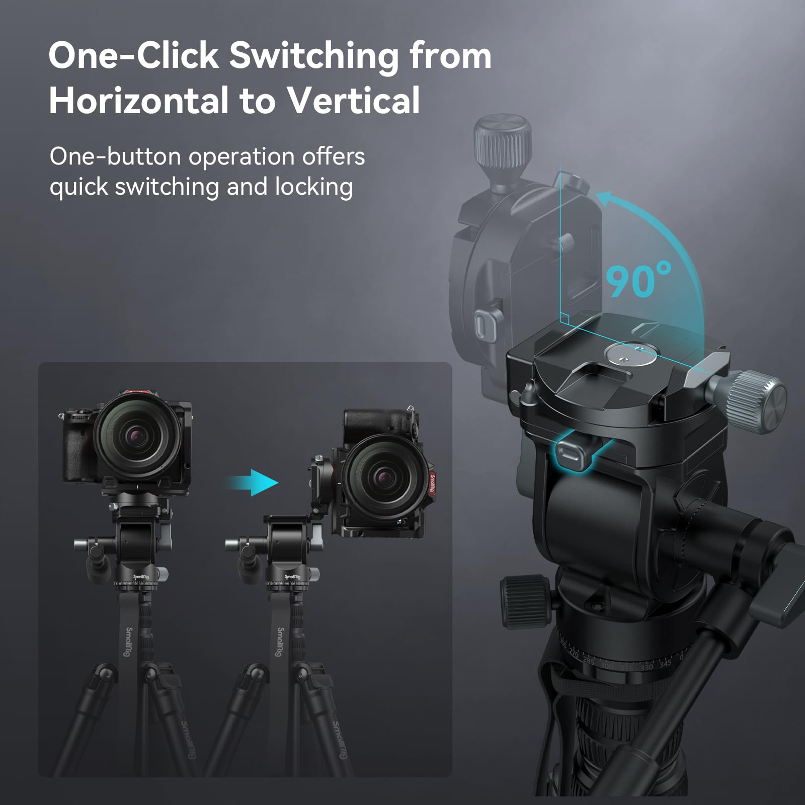 Smallrig Ct195 Video Tripod Kit, 73" Camera Tripod With Pan Tilt Fluid Head For Vertical/Horizontal Shooting, Max Load 15Kg / 33Ibs For Camcorder, Mirrorless, Dslr - 4307
