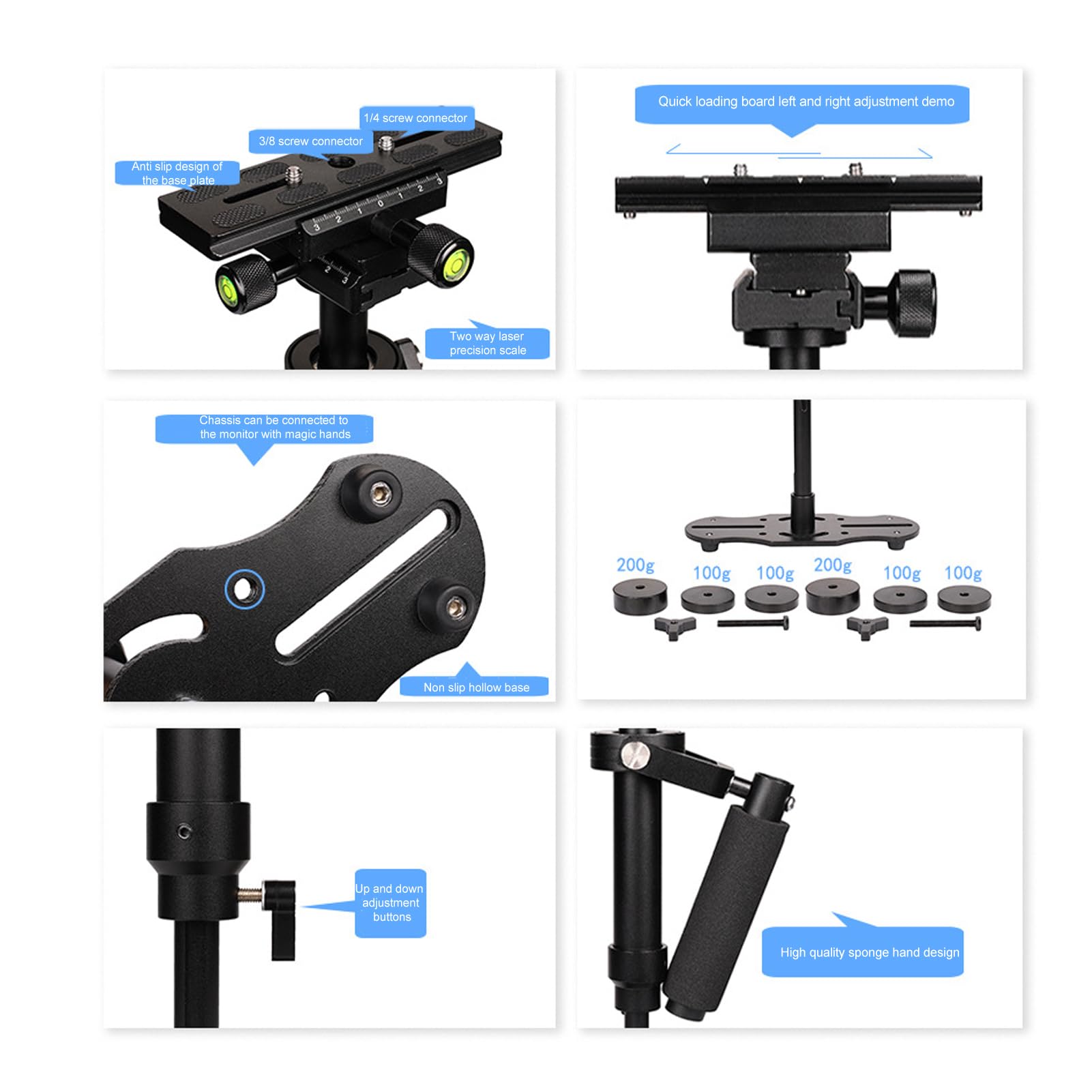Goshyda Slr Handheld Camera Stabilizer With Shock Absorption, Aluminum Alloy, 360 Degree Rotation, Quick Locking Knob, Telescoping Balance Bar
