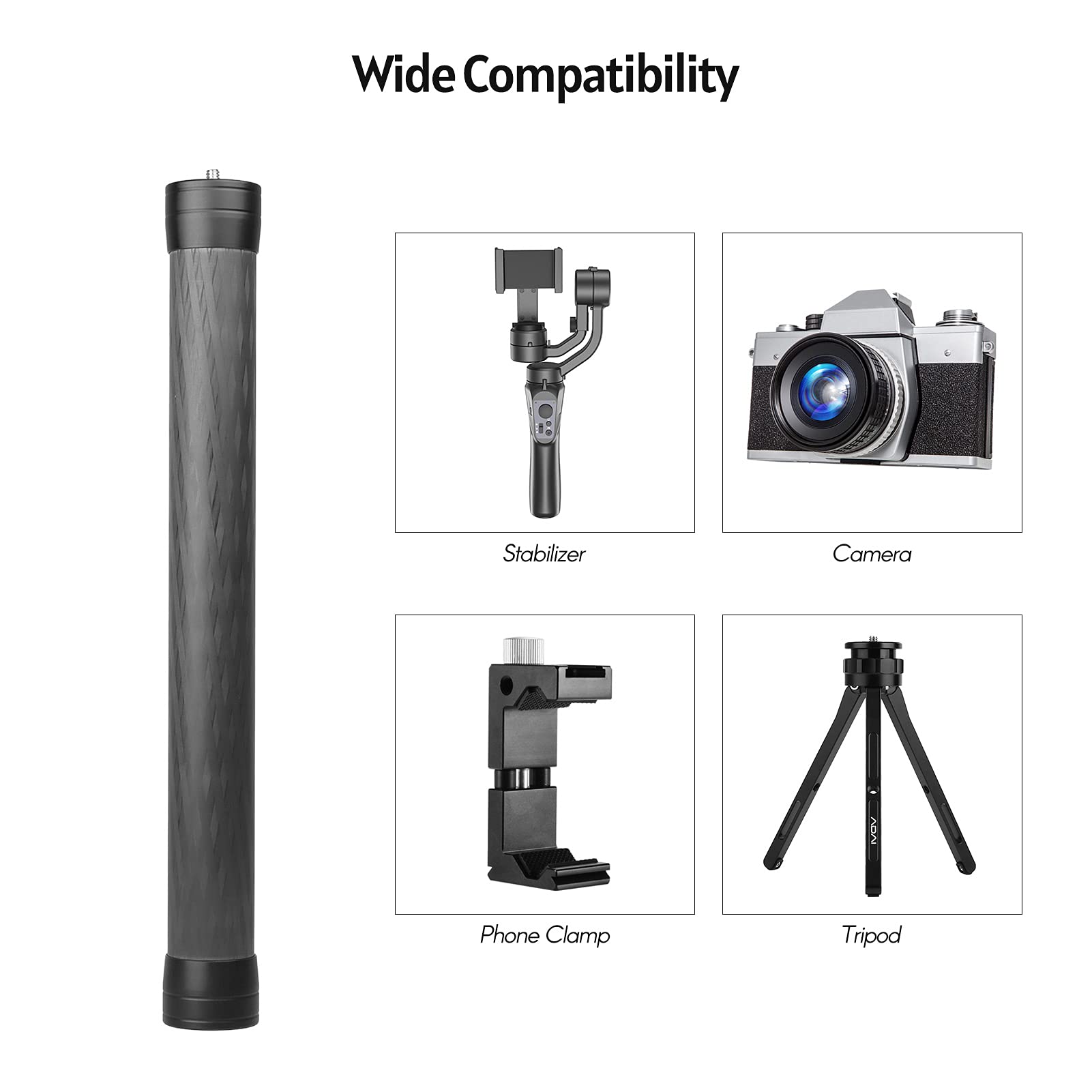 Andoer Universal Carbon Fiber Extension Rod 35Cm/13.8" With 1/4" 3/8" Mounting Interface For Video Gimbal Stabilizer