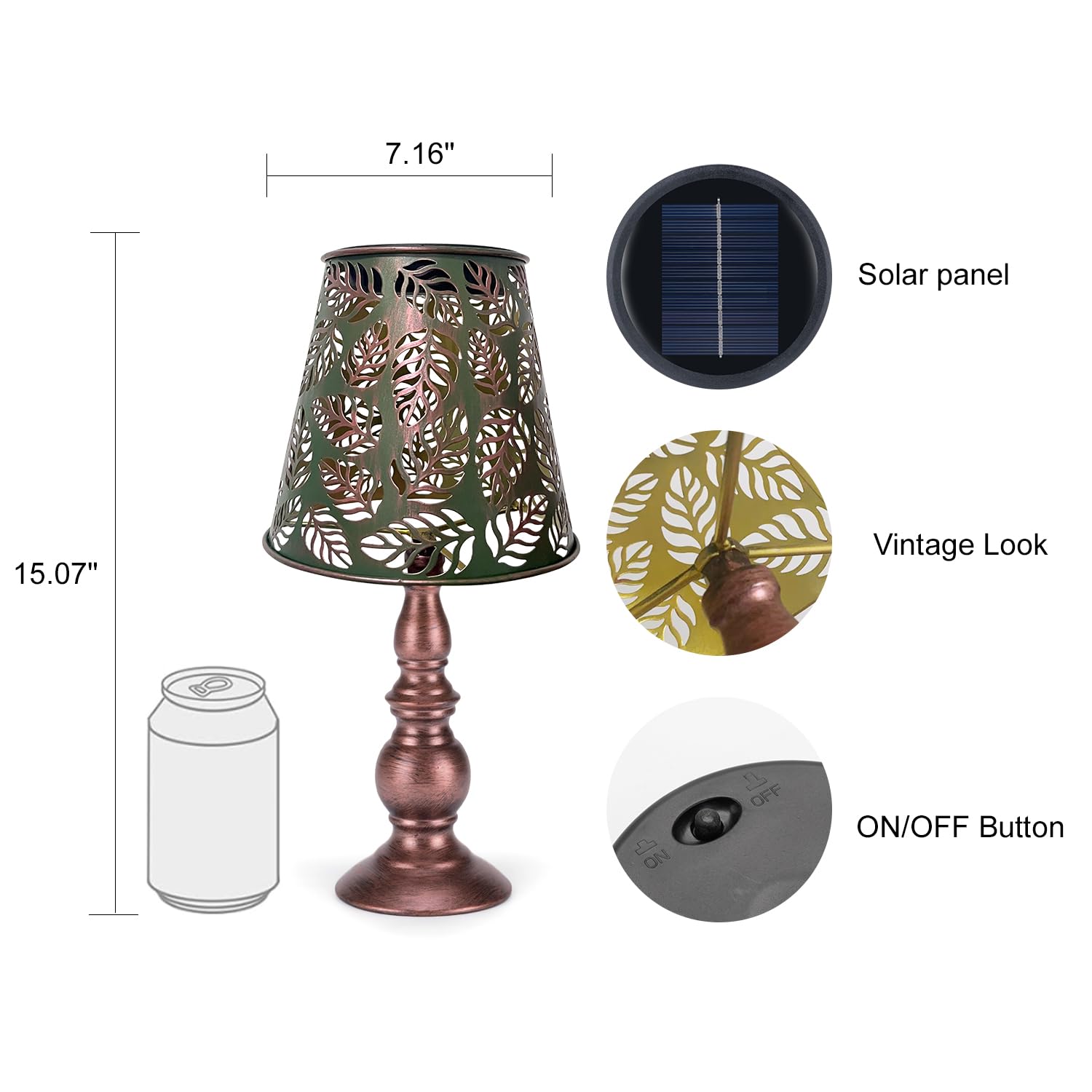 Shumi Solar Table Lamps Green Leaf Waterproof Lamps Auto Light Up Outdoor Vintage Lamps For Bedside Bedroom Living Room And Patio