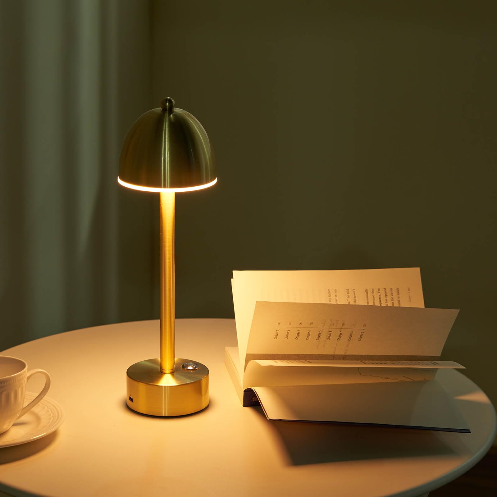 Umexus Small Cordless Mushroom Lamp Set Of 2, 5200Mah Rechargeable Battery Operated Lamp For Restaurant Bar Cocktail Table, Led Touch Dimmable, Portable Outdoor Patio Lights, Gold Brass