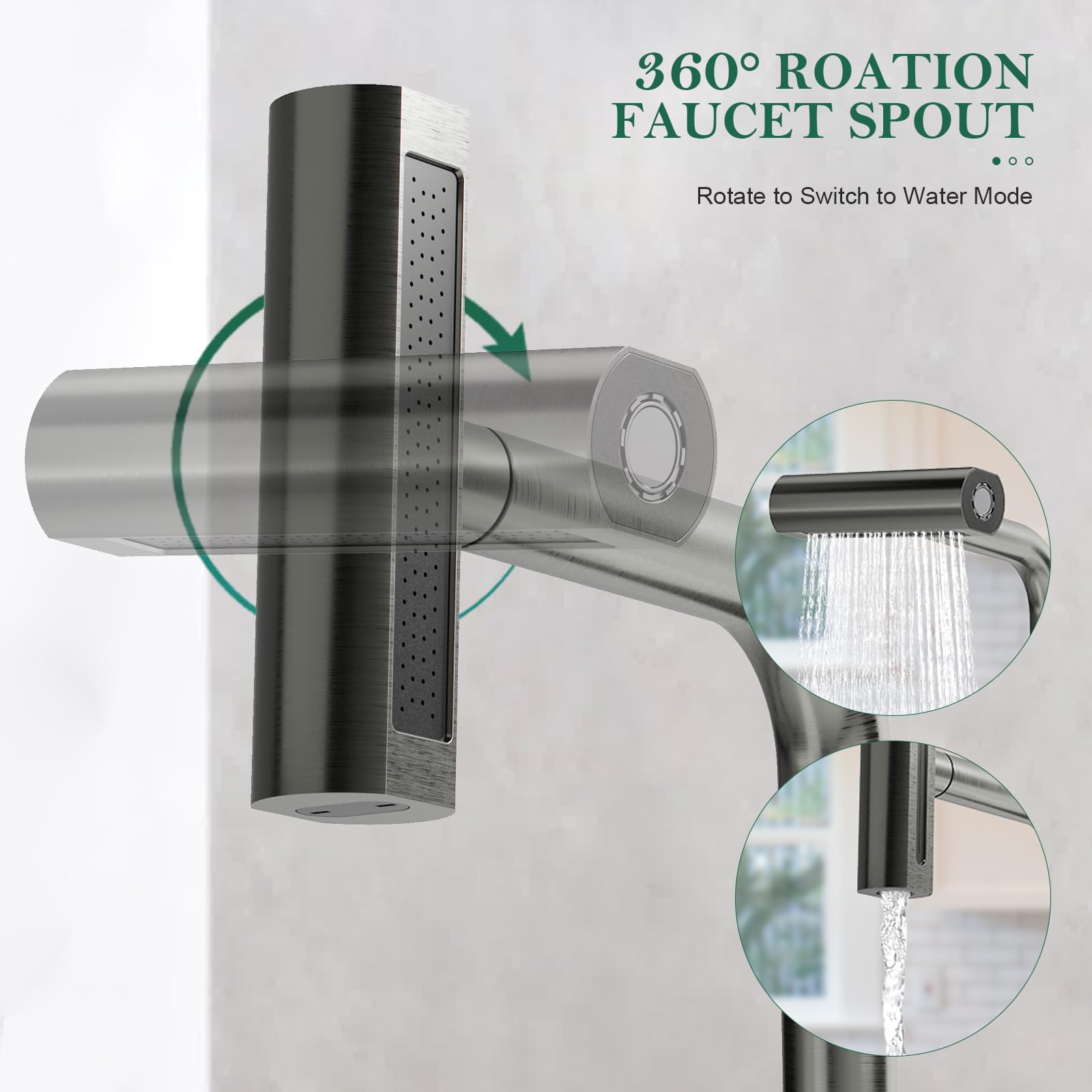 Vallisco Waterfall Kitchen Faucet With Pull Down Sprayer, 4 Modes Function Sprayer Single Handle Sink Faucet，360° Rotatable Kitchen Sink Faucet Easy Installation Commercial Modern Faucets For Kitchen