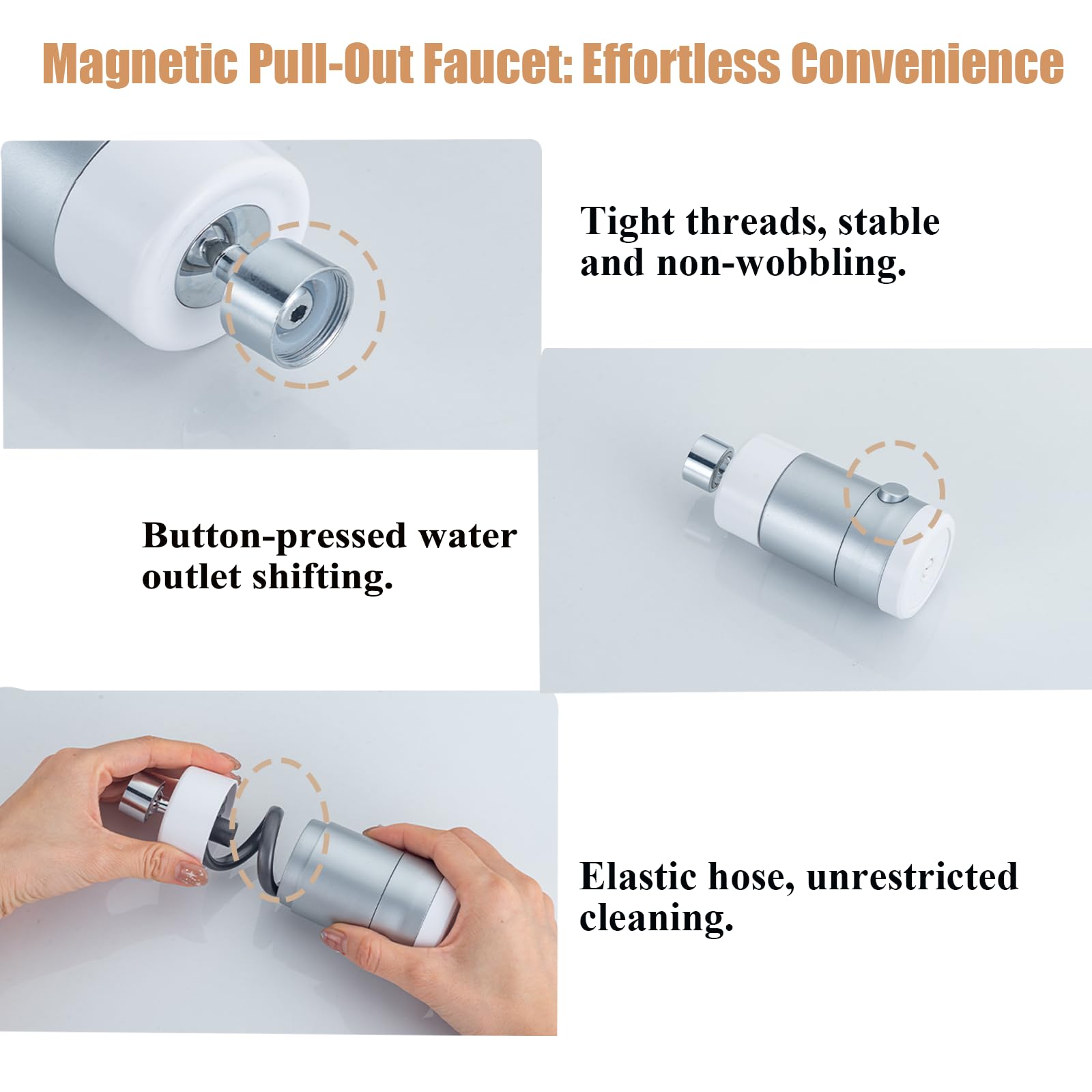 Lagwiuy Kitchen Faucet Sprayer Attachment, Kitchen Faucet Head Replacement, Anti-Splashing Faucet Head For Kitchen Sink, Pull Down Kitchen Faucet Head Replacement With Stretchable Hose,White