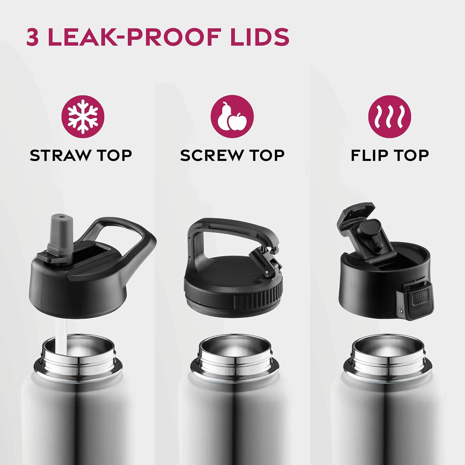 Triple-Insulated Stainless Steel Water Bottles With Straw, 25 Oz Reusable Insulated Water Bottles