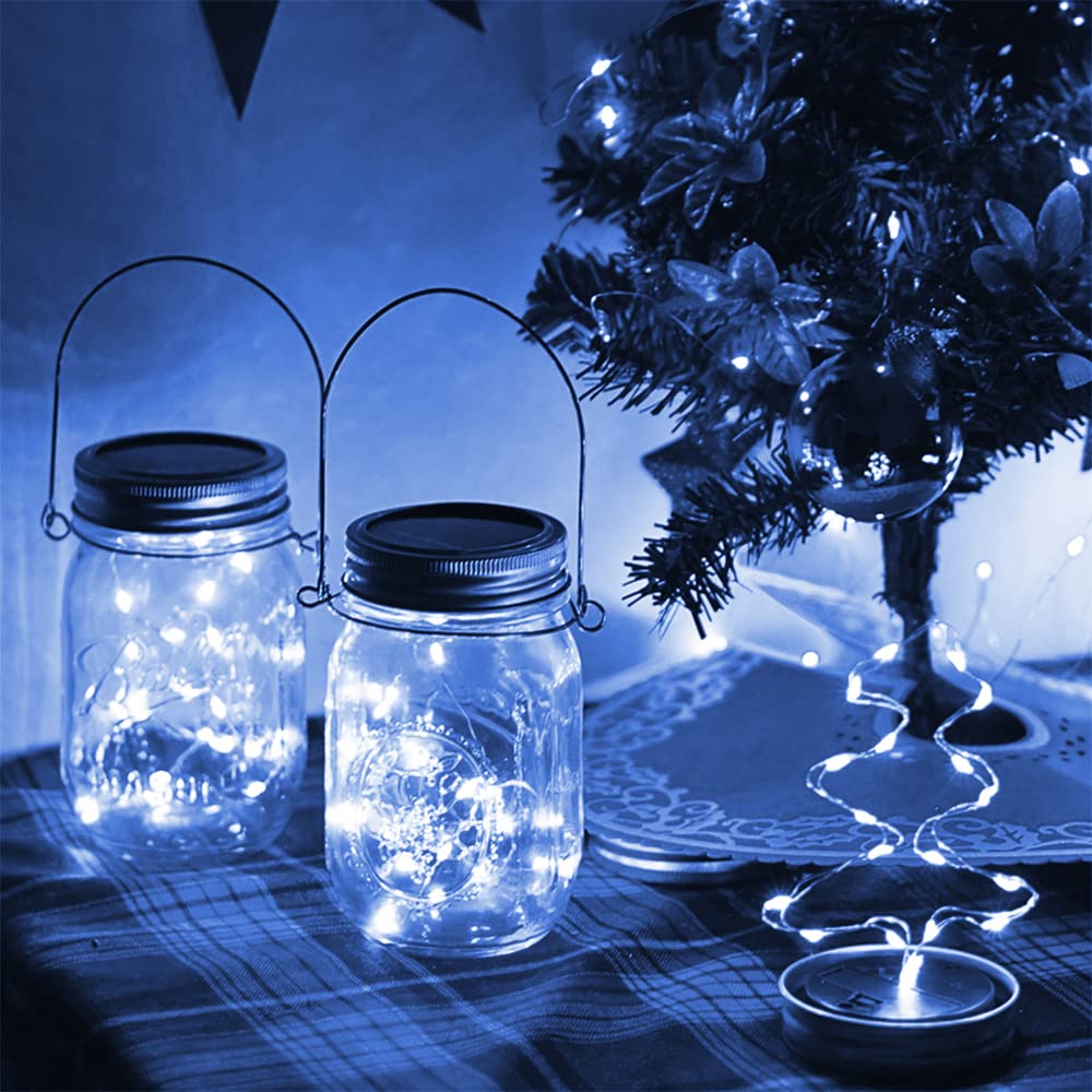 Gonimy Solar Mason Jar String Lights Lid, [d] 9 Pack 20 Led Antirust Waterproof Fairy Firefly Jar Lids Lights With 9 Hangers (Jars Not Included) For Patio Garden Wedding (Cool White)