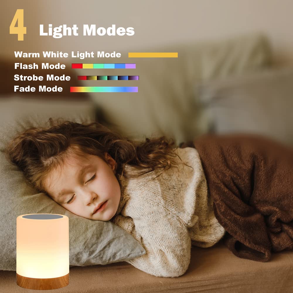 Royfacc Night Light Touch Sensor Lamp Bedside Table Lamp For Kids Bedroom Rechargeable Dimmable Warm White Light And Rgb Color Changing