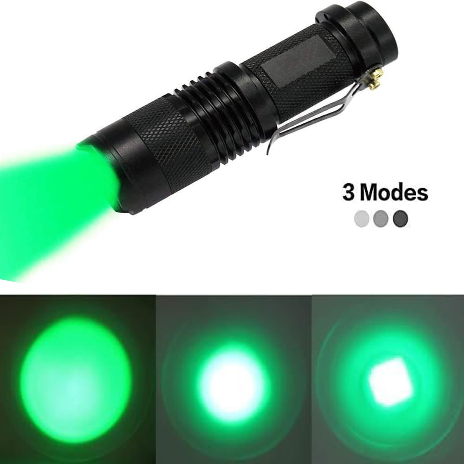 Modoao Flashlight High Lumens 2 Pack Green/Red/Blue Light Zoomable Waterproof Torches With Clip,Mini Flashlight With 3 Modes Light Emergency Flashlights (Green)