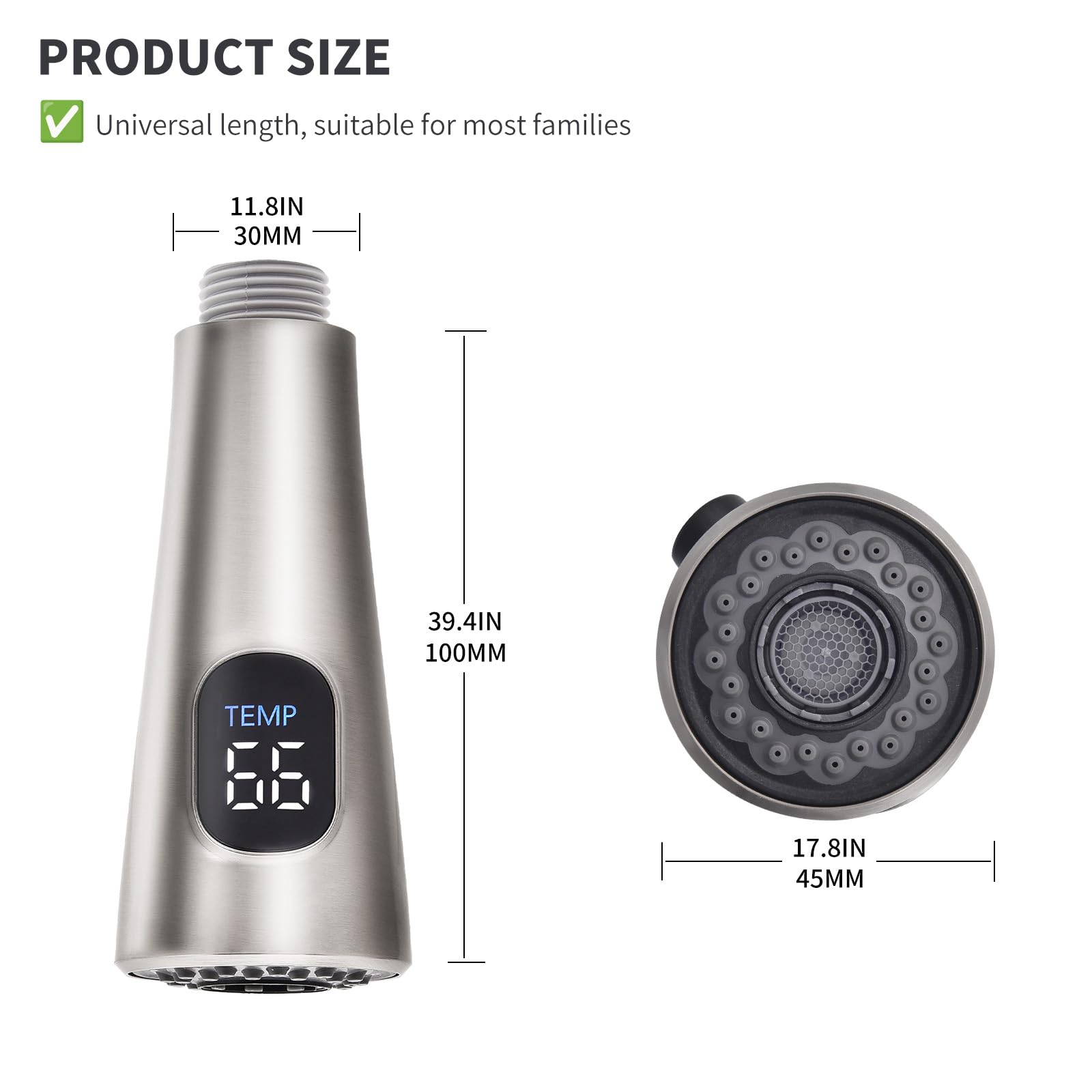 Homelody Pull Down Kitchen Faucet Head Replacement, Led Temperature Display Sink Spray Nozzle With 12 Adapters, Kitchen Sink Faucet Head Brushed Nickel