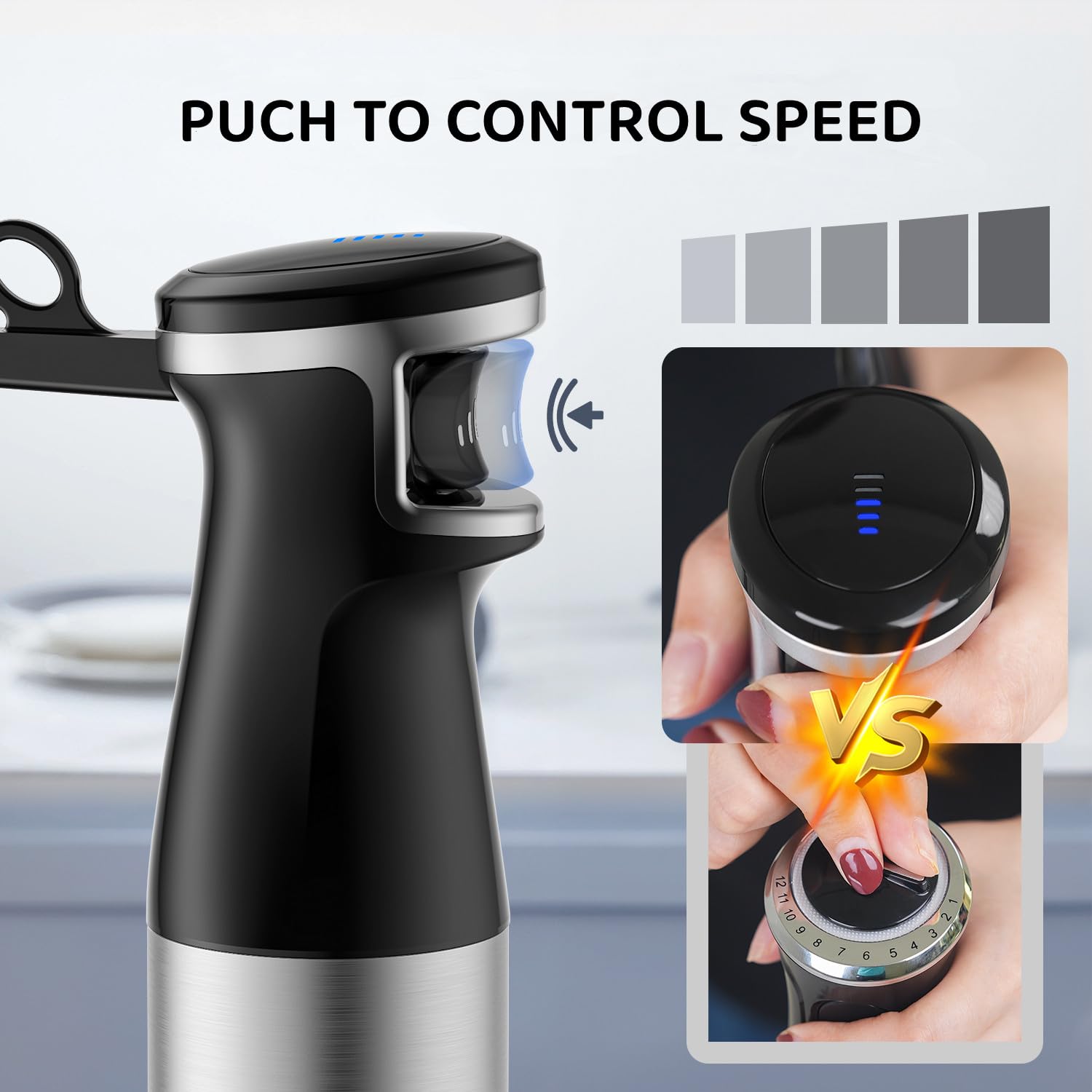 Uniqus 1000W 5-In-1 Immersion Hand Blender Infinitely Variable Speed Stainless Steel Emulsifier With Chopper, Breaker, Whisk, Milk Frother Soup, Smoothie Puree Maker