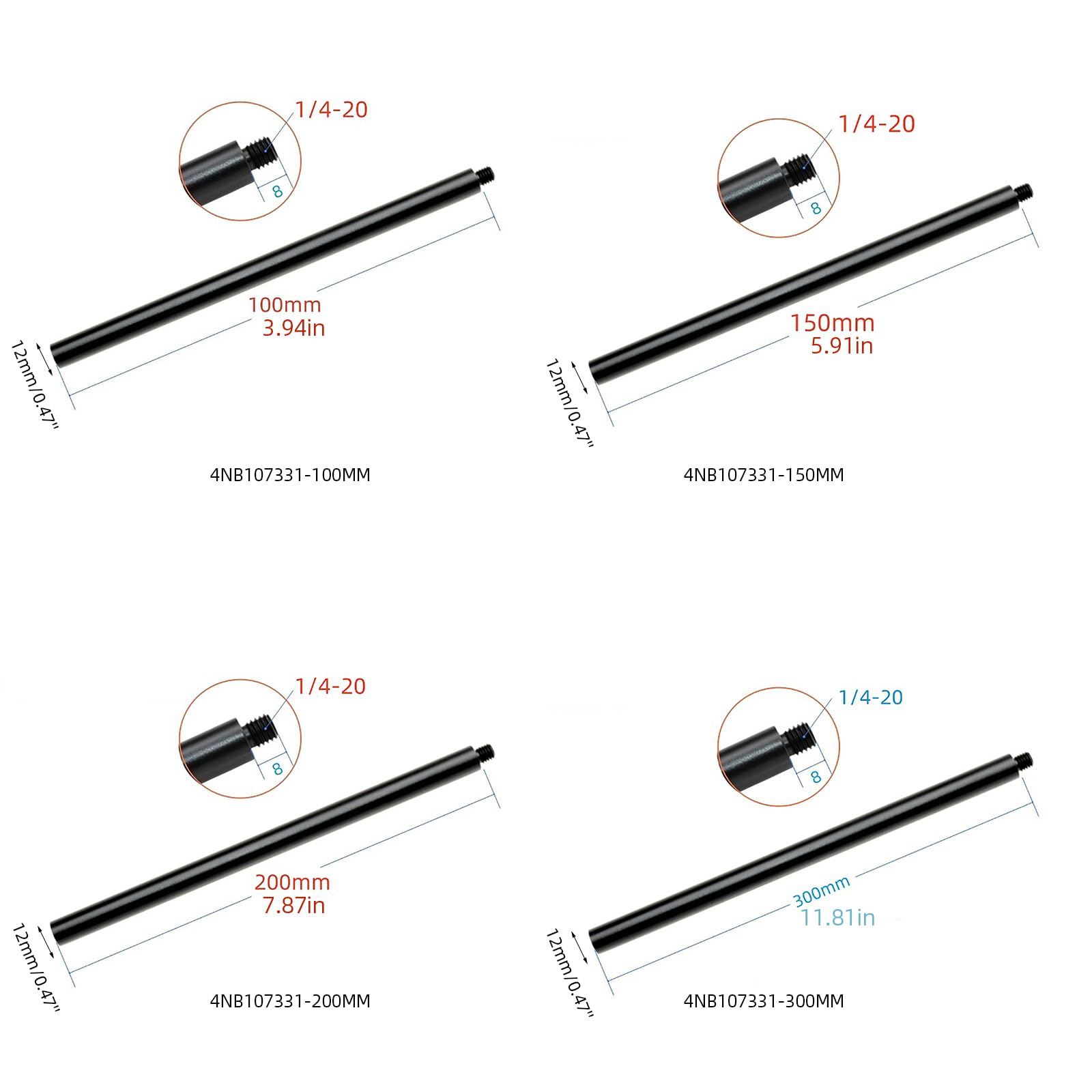 Qixiamo 10/15/20/30Cm Extension Rod 1/4" Tripod Extension Poles Stabilizer Accessory Mount Stick For Cameras And Monopods