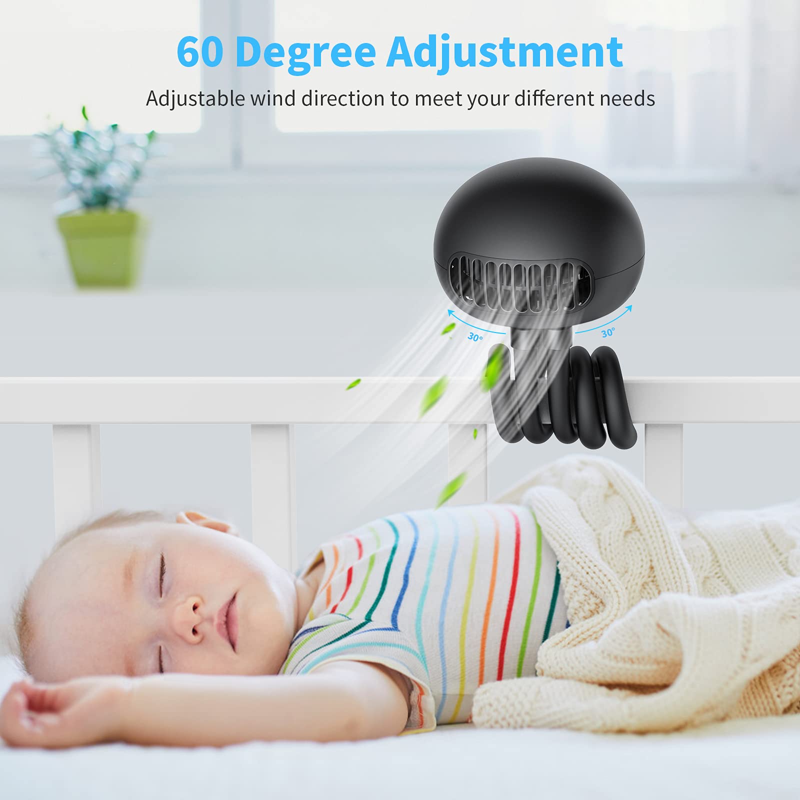 Smartdevil Portable Clip On Stroller Fan, 3000Mah For Baby, 3 Speed Battery Operated Personal Desk
