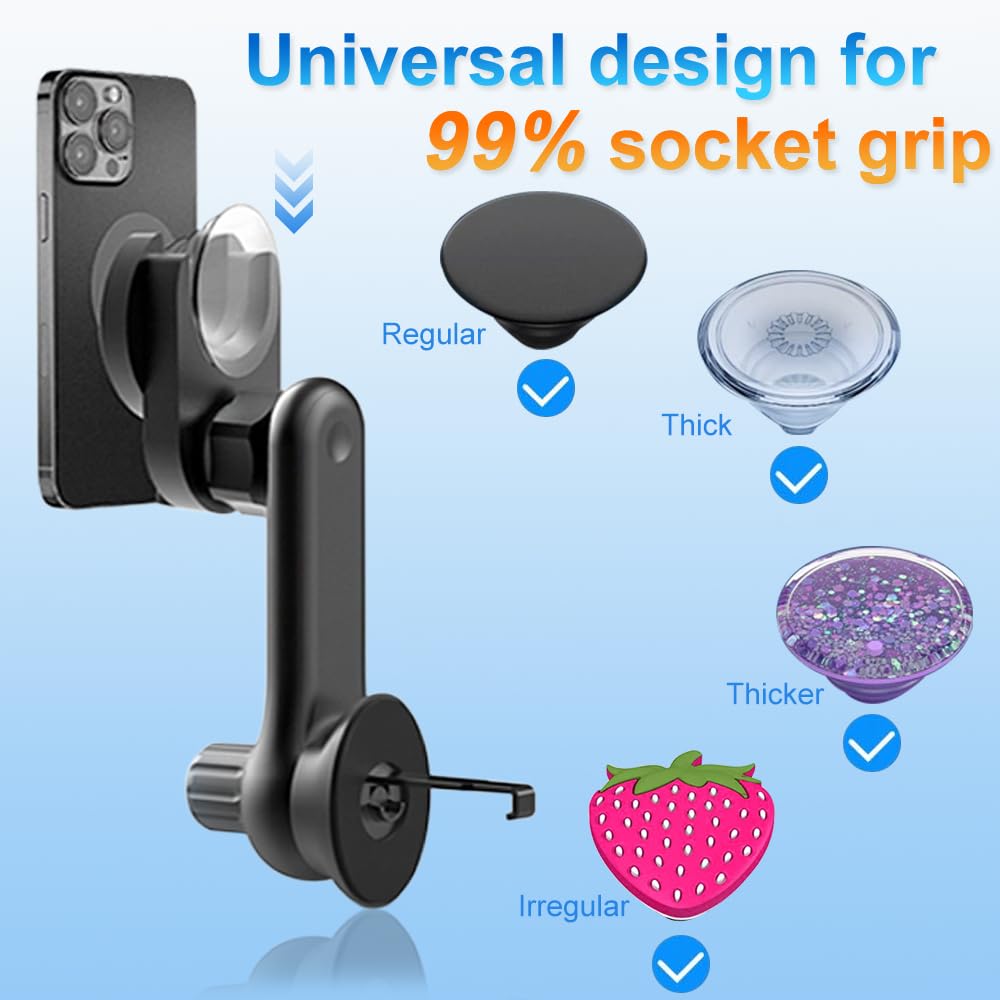 Jctriway Car Phone Holder For Socket Mount, Air Vent Car Phone Holder For Pop Grip [Never Blocking] Ac Vent Clip Phone Mount 360° Adjustable Works With Popsocket Car Mount For Iphone Samsung All Smartphones