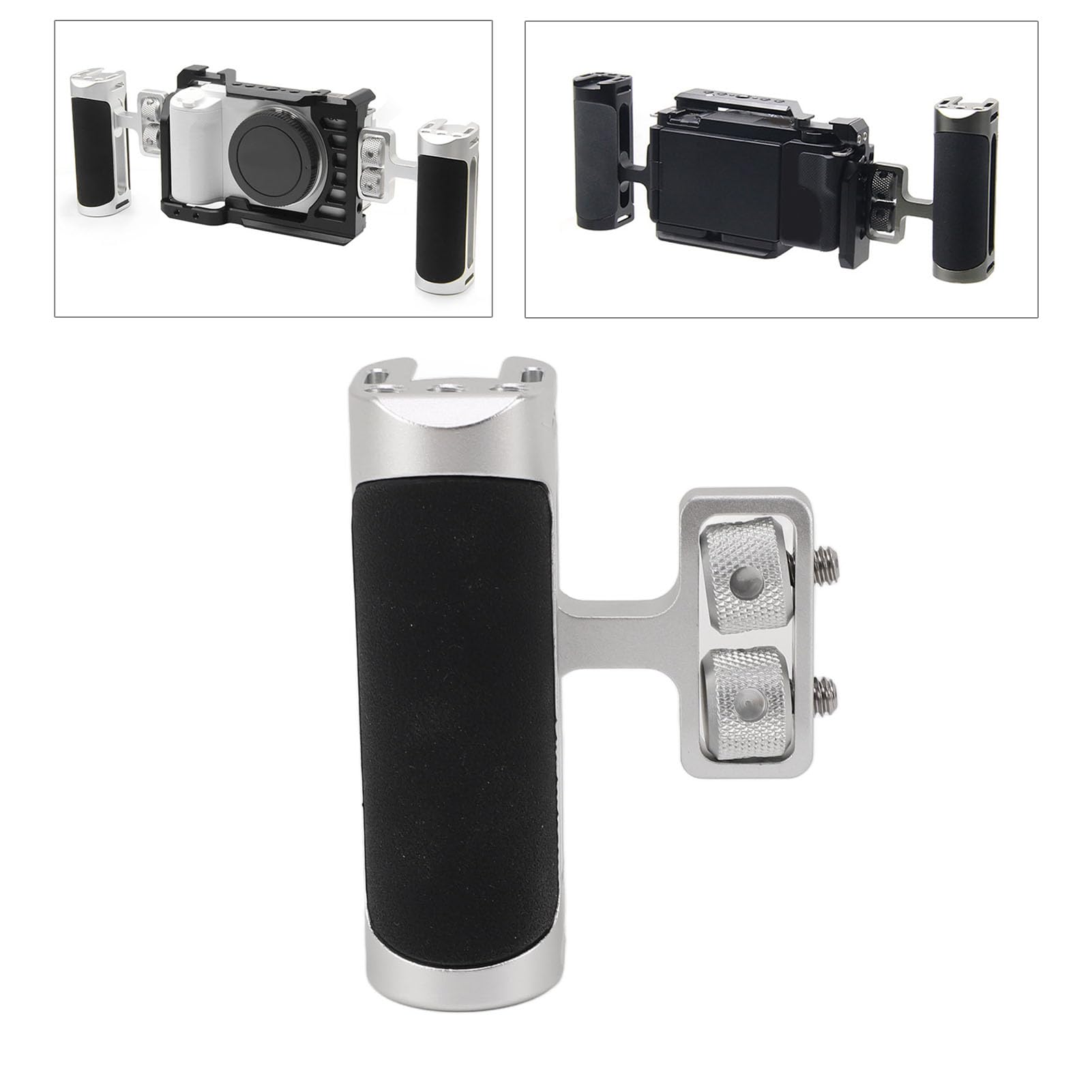 Ashata Mini Side Handle Handgrip, Camera Cage Side Handle, Aluminum Alloy Silicone Universal Up And Down Adjustable Handle Grip With 1/4 Screw Cold Shoe Mount For Photography (Silver)