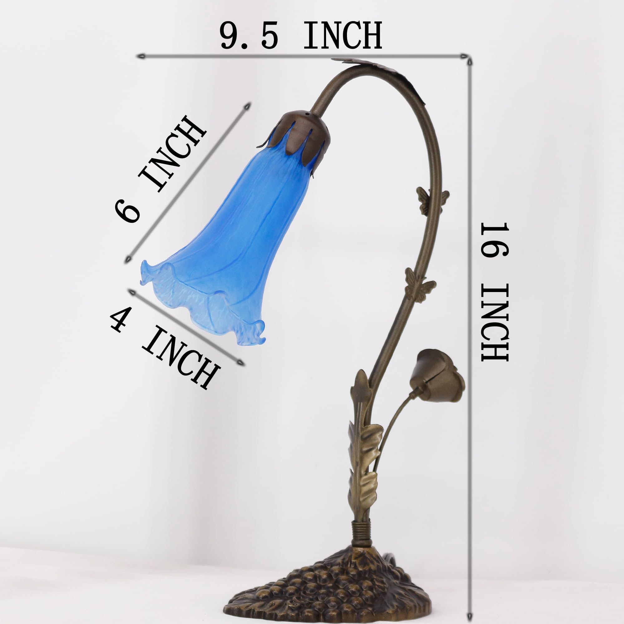 Anyonglu Lily Lamp Tiffany Style Table Lamp 16 Inch Tall Tulip Flower Accent Desk Lamp With Grape Metal Leaf Base (1-Light/Baby Blue)