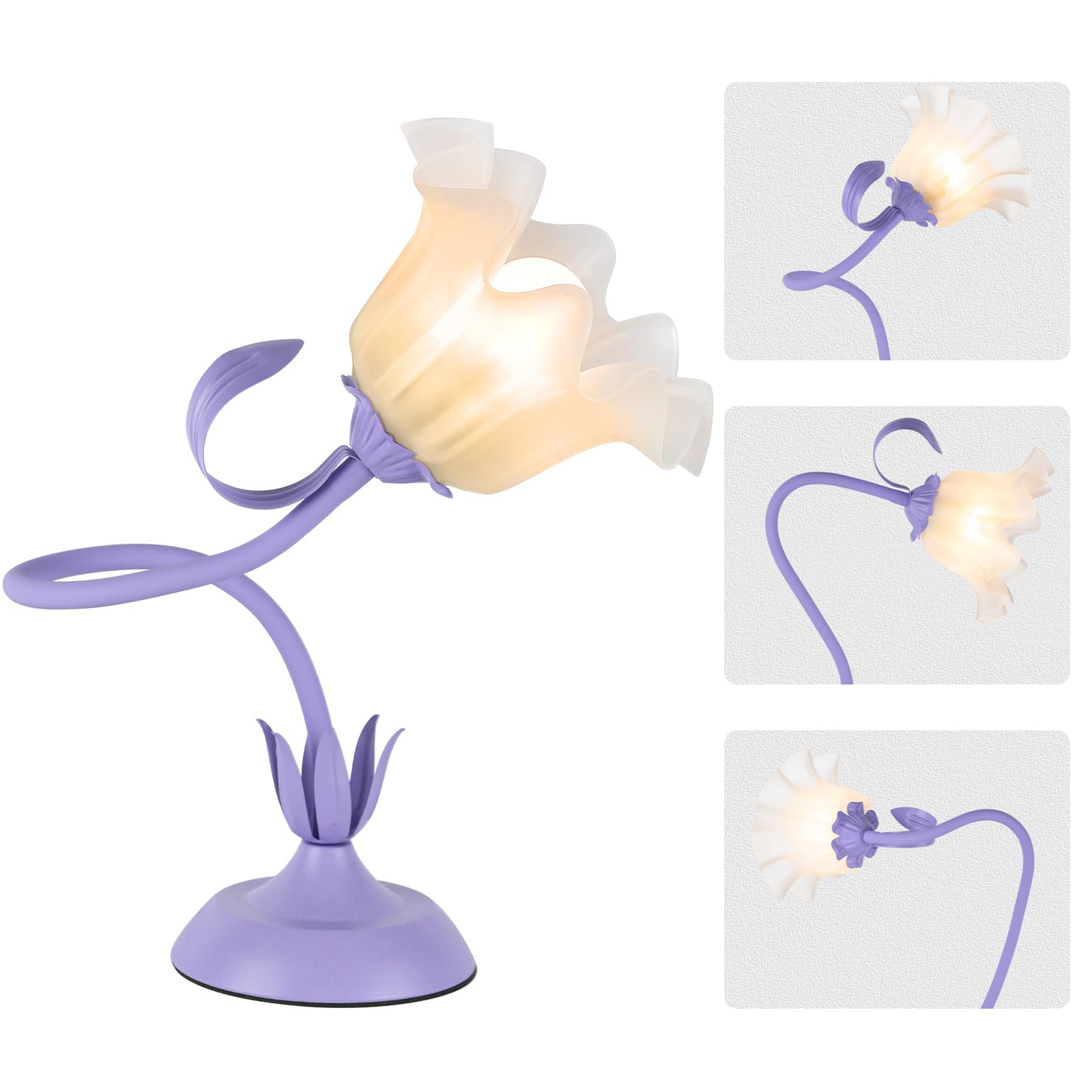 Fuzzbopn Cute Flower Desk Lamp, 3 Color Temperature Table Lamp With Led Bulb, Vintage Bedside Lamps, Reading Lamps With Soft Light For Bedroom, Living Room（Purple）