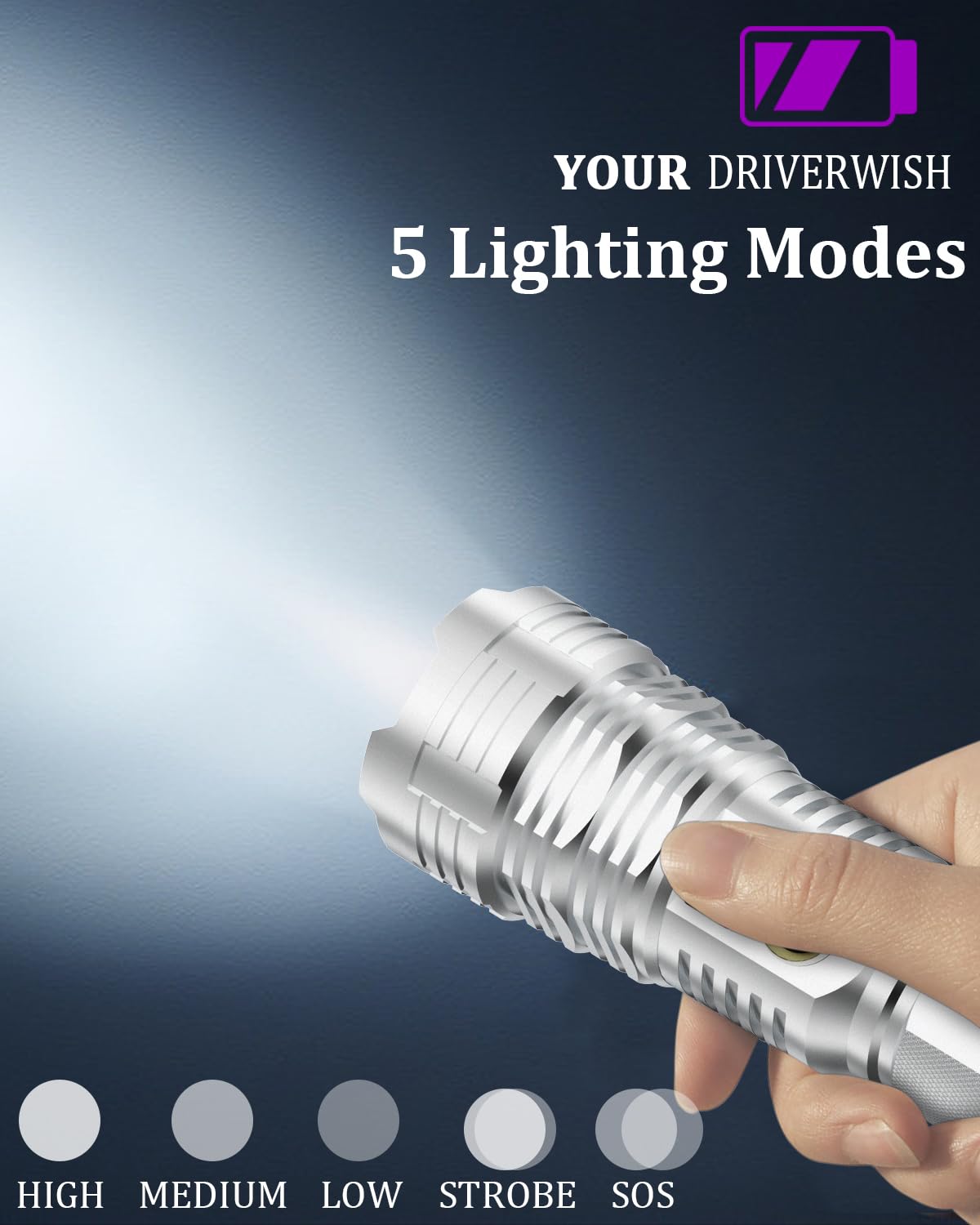 Driverwish Rechargeable 990000 High Lumens Led Flashlights,Lightlink Super Bright Flashlight With 5 Modes & Ip65 Waterproof For Home,Camping