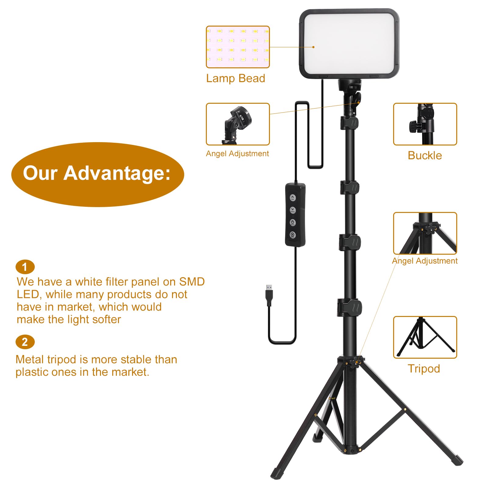 Stynice Led Video Light With Adjustable Tripod Stand Usb