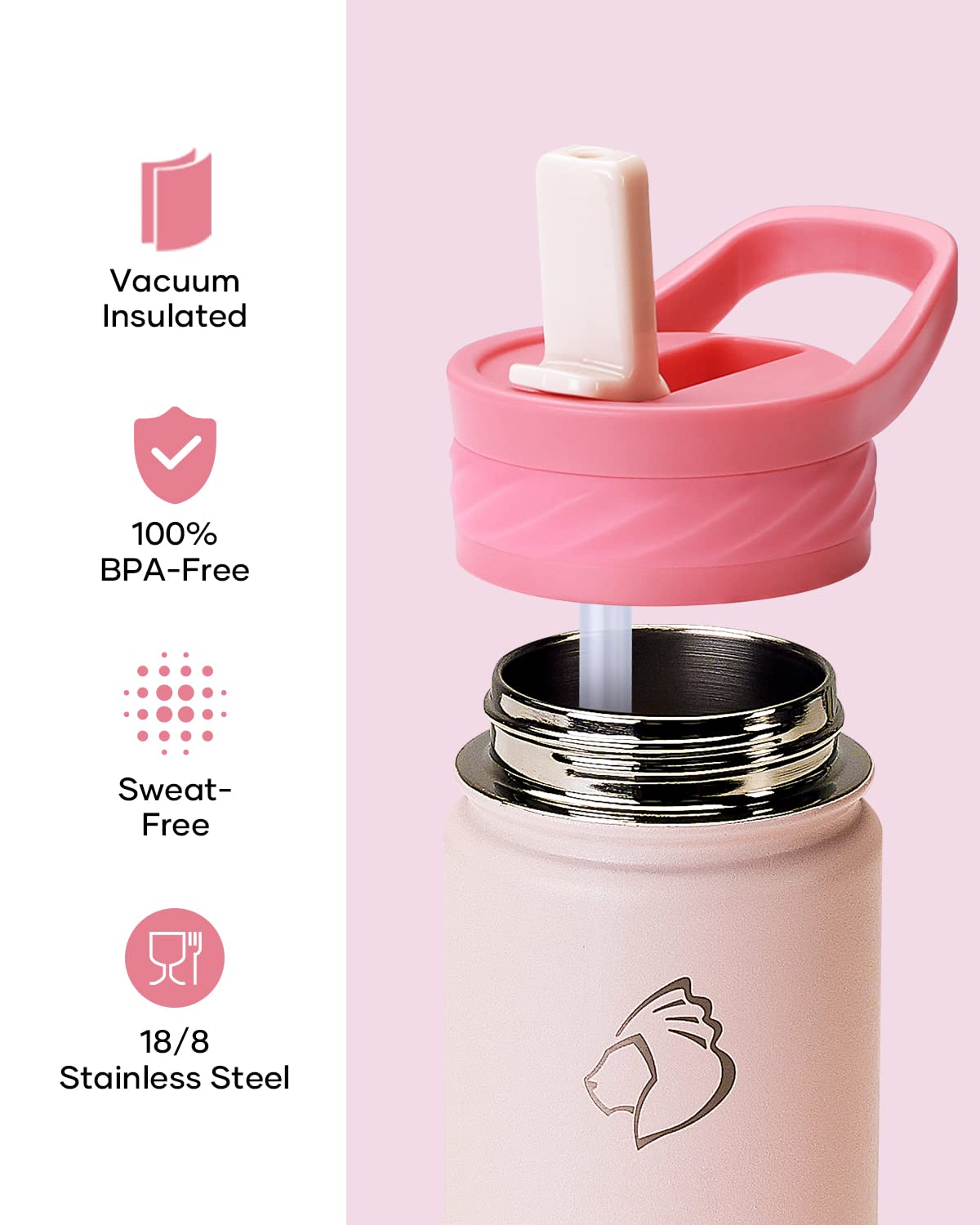 Buzio 14Oz Kids Water Bottle Stainless Steel Insulated Metal Water Bottles With Straw For Toddlers