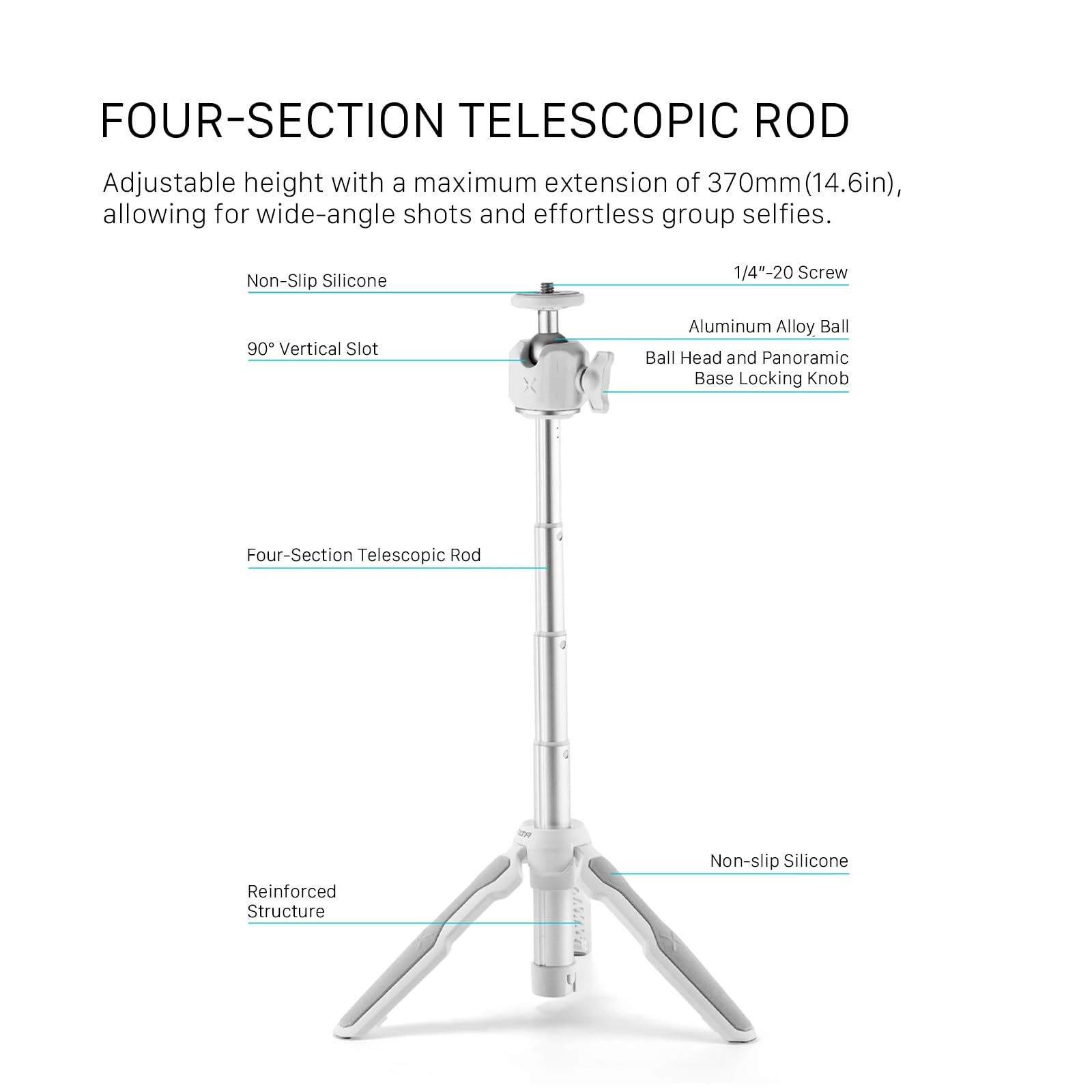 Tilta Extendable Vlog Tripod – Space Gray  2.2 Lb Payload  Selfie Stick  Universal Compatibility  90° Vertical Shooting Slot  Collapsible  Tt-Vt01-Bh-Sg