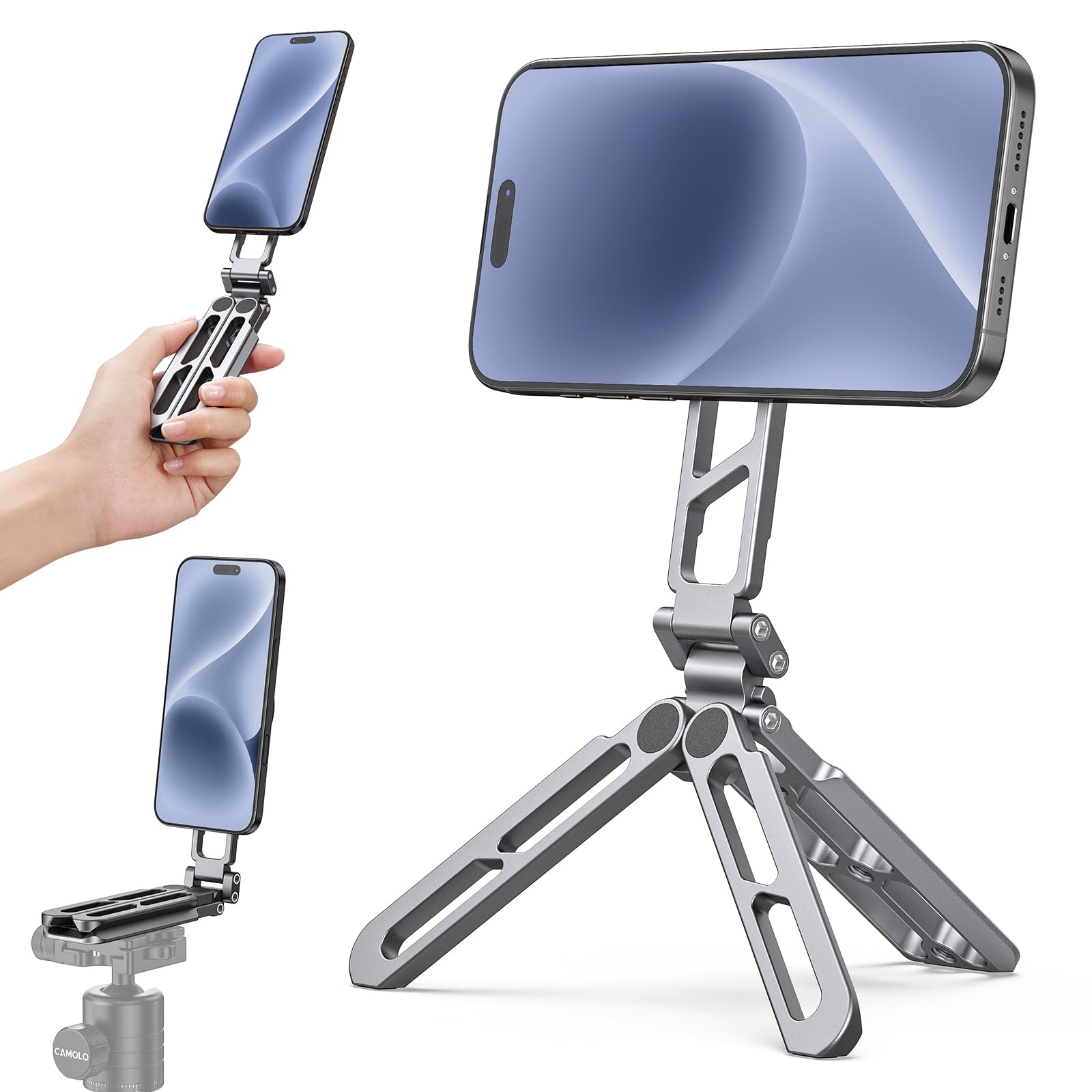 Camolo Geek Magnetic Pocket Phone Tripod Foldable Compatible With Magsafe For Iphone 15/14/13/12 Plus Pro Max Series, Mg-05 Plus Cell Phone Tripod Mount Handle Smartphone Desk Stand Travel All In One
