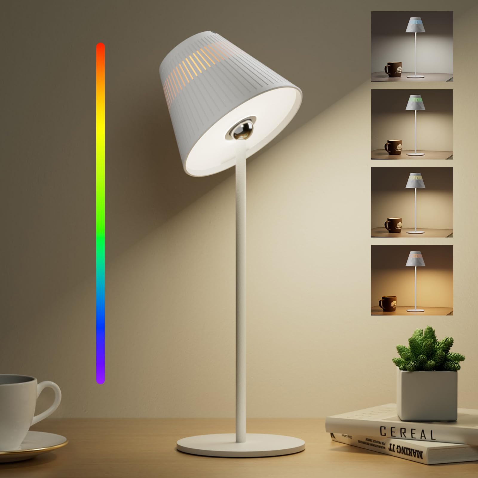 Honeywell Rechargeable Table Lamps, Led Cordless Lamp With 5200Mah Battery Operated Portable M1 Sunturalux Dimmable 4Color 9Rgb Touch Control Bedside Night Light For Patio Restaurant Home Dinner Dining Kitchen