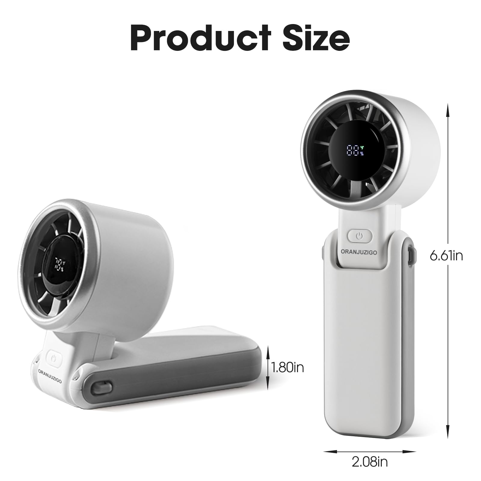 Portable Hand Fan With Smart Digital Display,Foldable Design,5 Speed Adjustable And Usb Rechargeable