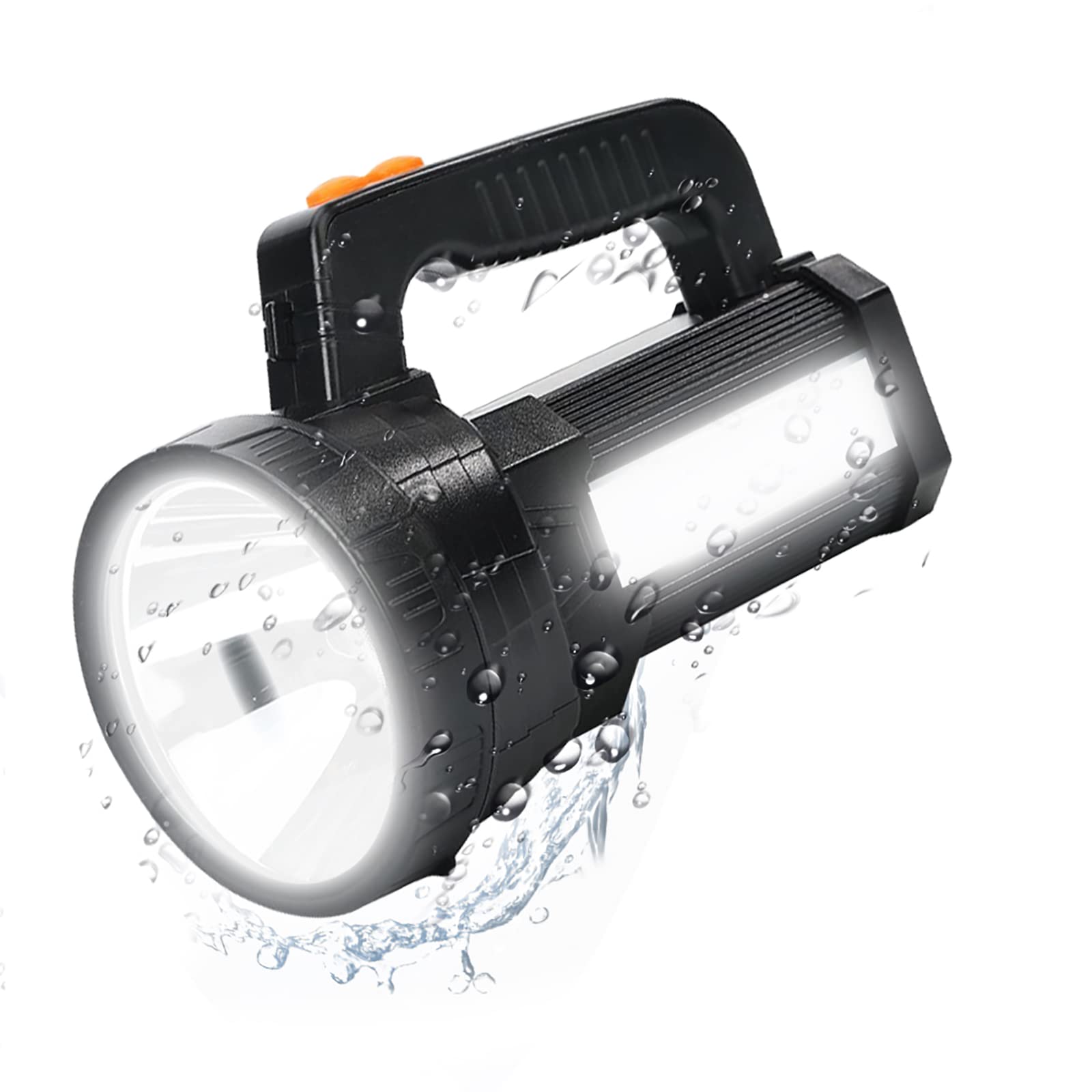 Eray Handheld Large Flashlight Rechargeable, 10000 Lumens Powerful Led Spotlight Searchlight Strobe Flashlight Lantern Combo Black, 6 Lighting Modes For Outdoor Camping Hiking Fishing Emergency
