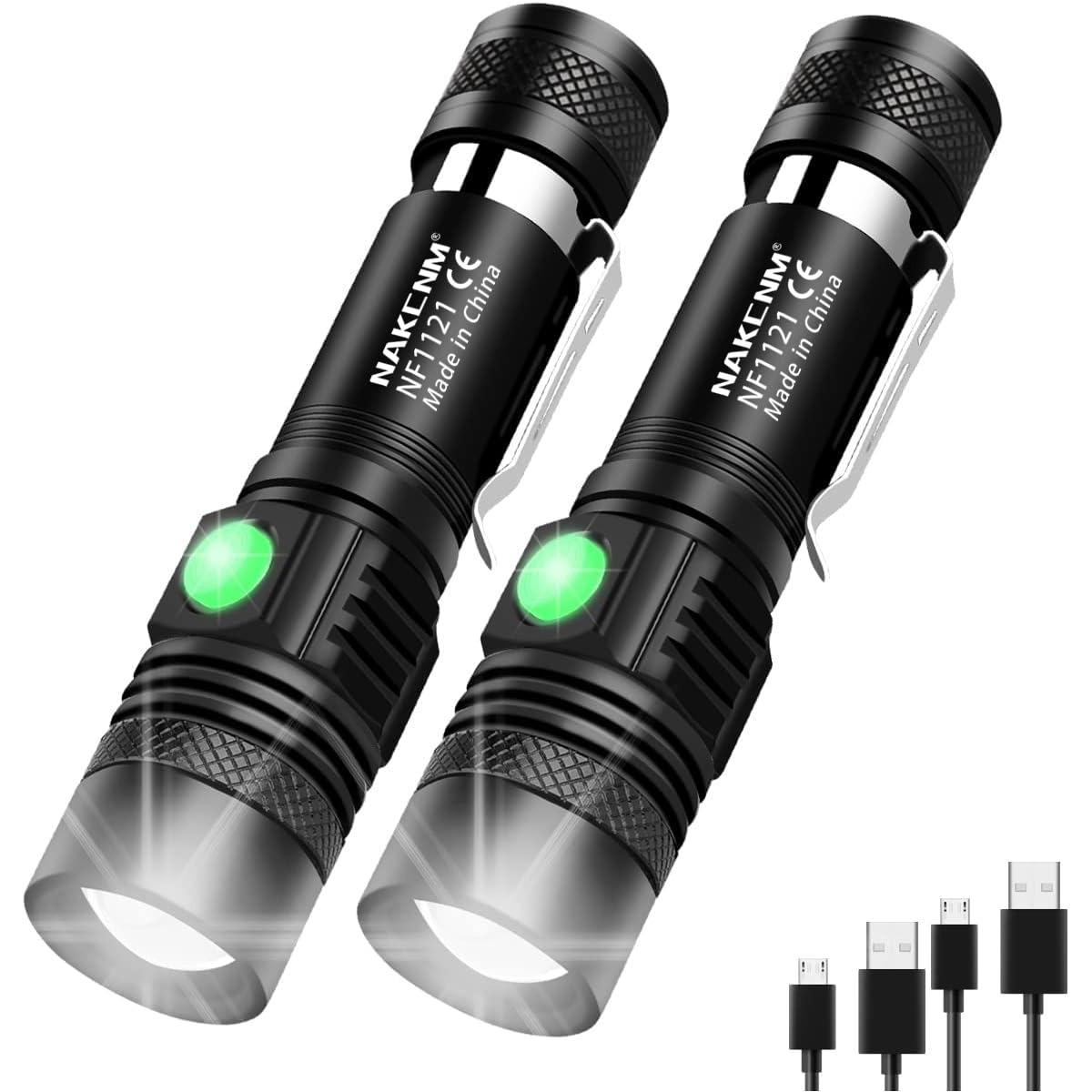 Nakcnm 2 Pack Rechargeable Led Flashlight Pocket-Sized Small Flashlights High Lumens Super Bright Adjustable Focus Flash Light For Camping Emergency