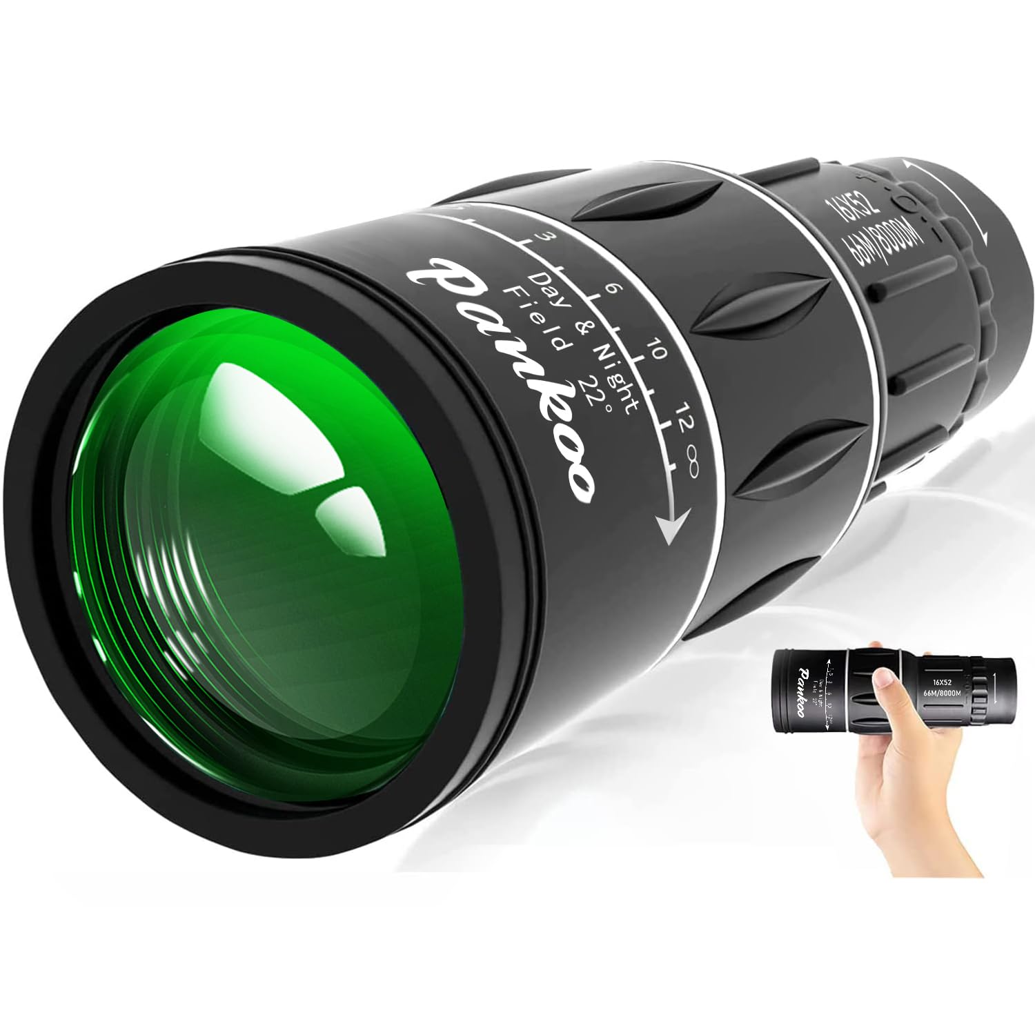 Pankoomonocular 16X52 Hd Monocular For Adults-Fmc Compact Monocular Handheld Monocular Telescope For Birds Watching, Wildlife, Concert,Focus Scope With Wrist Strap,  For Father