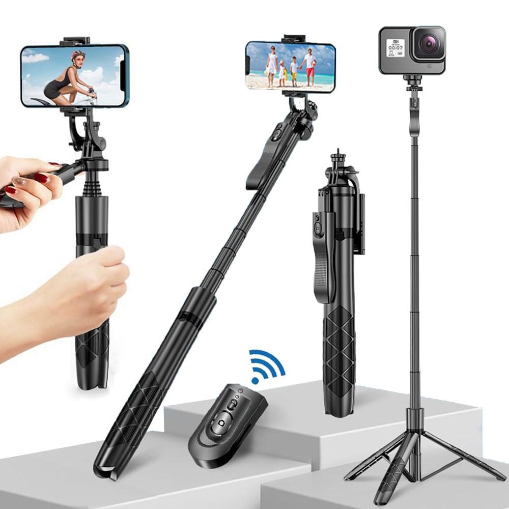 Cevoqin Selfie Stick For Iphone 60" Selfie Stick Tripod With Remote/Travel Tripod For Iphone/Selfie Stick With Phone Stand, Portable&Lightweight Aluminum Cell Phone Stand Small Tripod For Camera,Light,Webcam