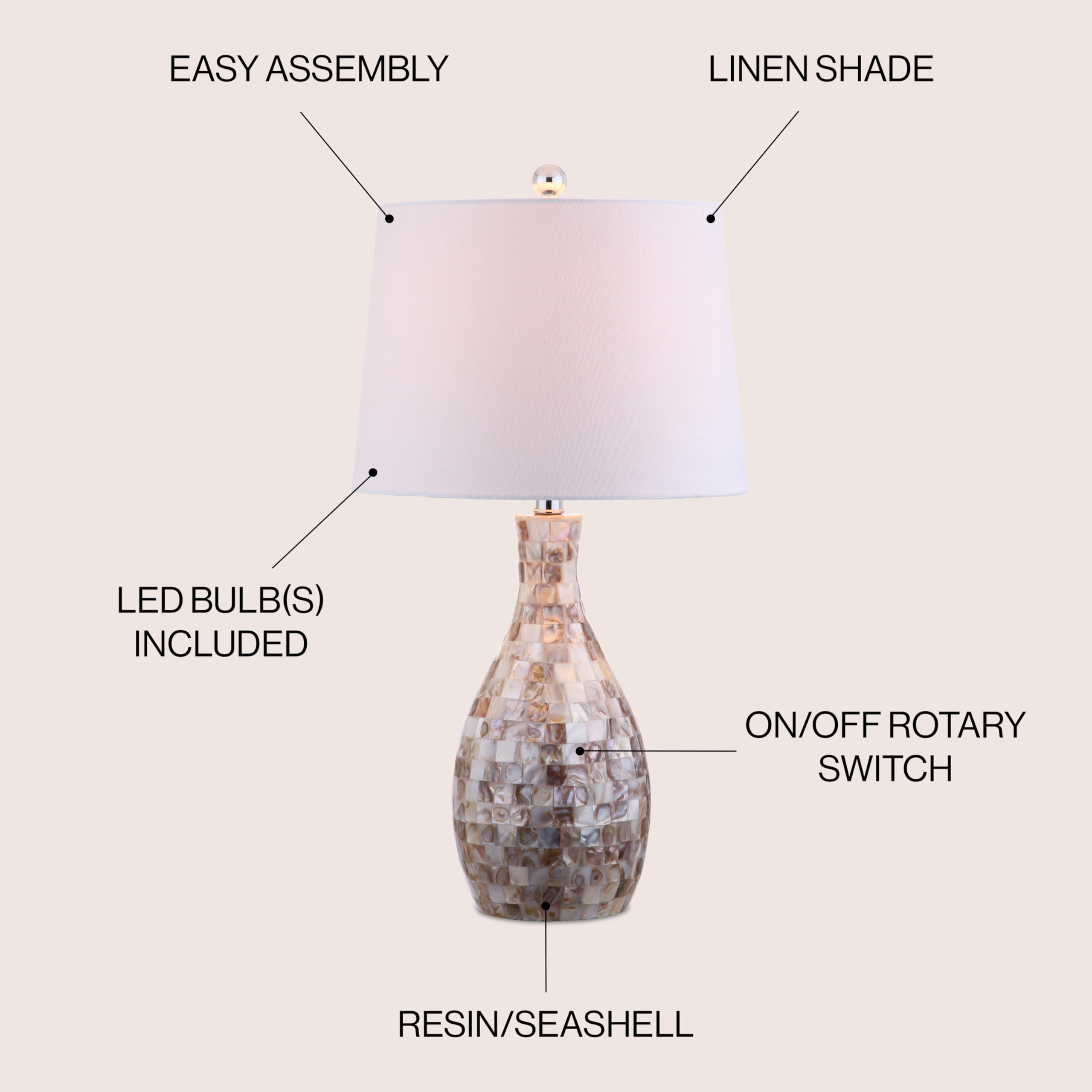Jonathan Y Jyl1054A Verna 26.5" Seashell Led Table Lamp Coastal Contemporary Bedside Desk Nightstand For Bedroom Living Room Office College Bookcase Led Bulb Included, Ivory/Beige
