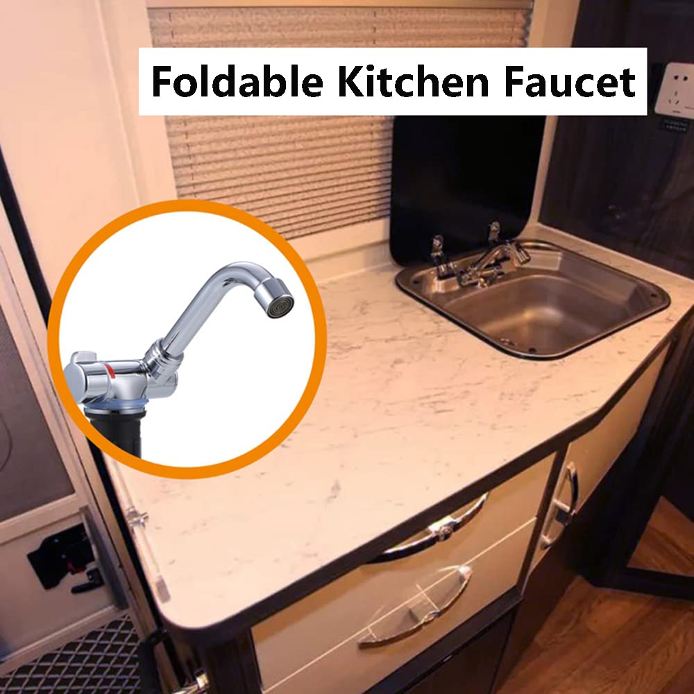 Riloer Foldable Faucet, 360° Rotation Sink Water Tap Cold & Hot Water Mixer Faucet For Rv Boat Foldable Copper Kitchen Faucet