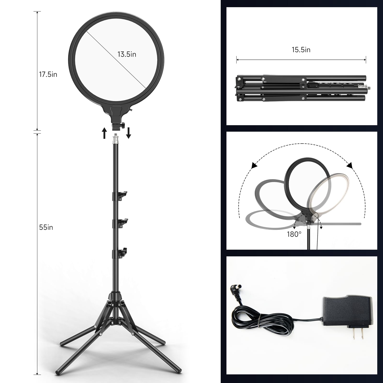 Gbyond 13.5 Inch Full Screen Ring Light With 55 Inch Adjustable Tripod Stand, Led Selfie Ring Light For Video Recording, Facial Makeup, Live Streaming, Compatible With Phones, Cameras Webcams
