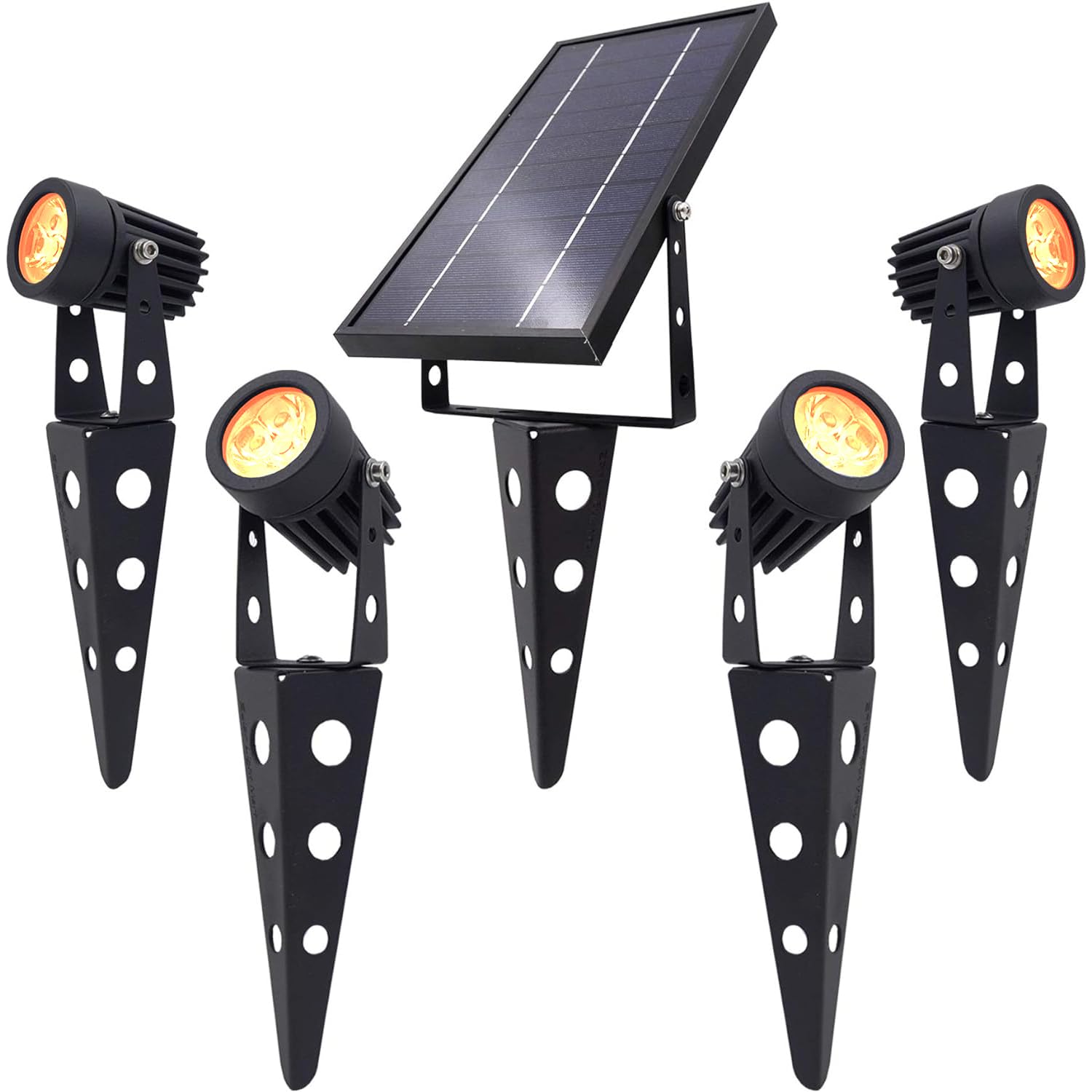 Solar Light Mart 4-Spotlight Mini 50X Solar-Powered Led Spotlight (Warm White Led), Black Finish, Outdoor Garden Yard Landscape Downlight