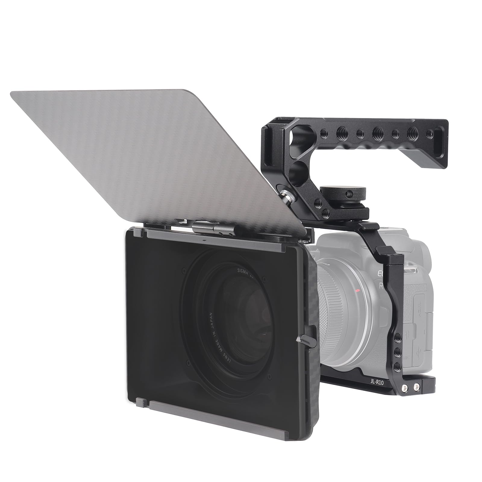 Focusfoto Camera Cage For Canon Eos R10 Mirrorless Camera, Aluminium Video Rig With Nato Rail, Cold Shoe, 1/4" Screw Mouting, 3/8"-16 Locating Pins For Arri Grip, Quick Release Plate For Arca Tripod