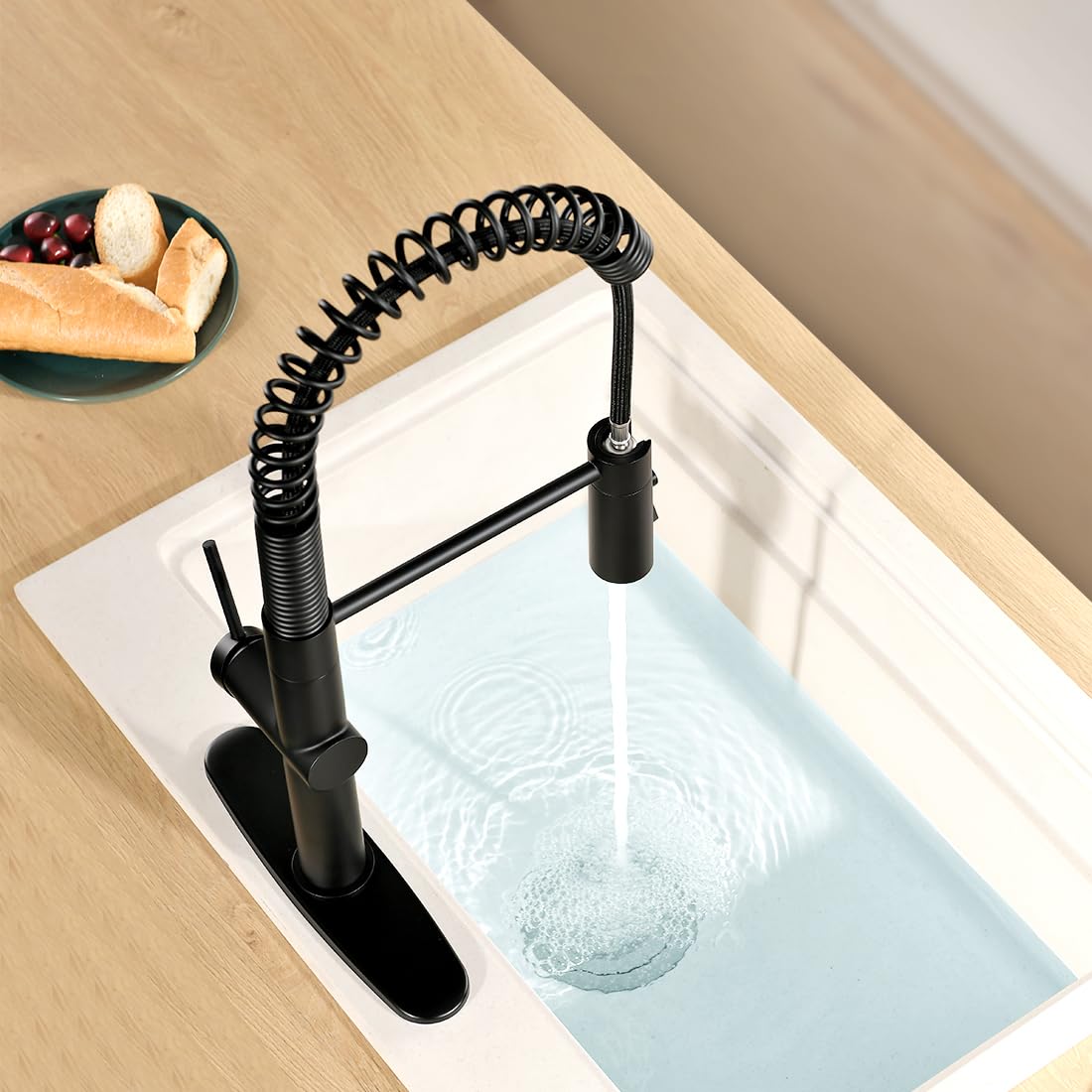 Owofan Black Kitchen Faucet With Pull Down Sprayer Stainless Steel Single Handle Pull Out Spring Sink Faucets 1 Hole Or 3 Hole 3 Function