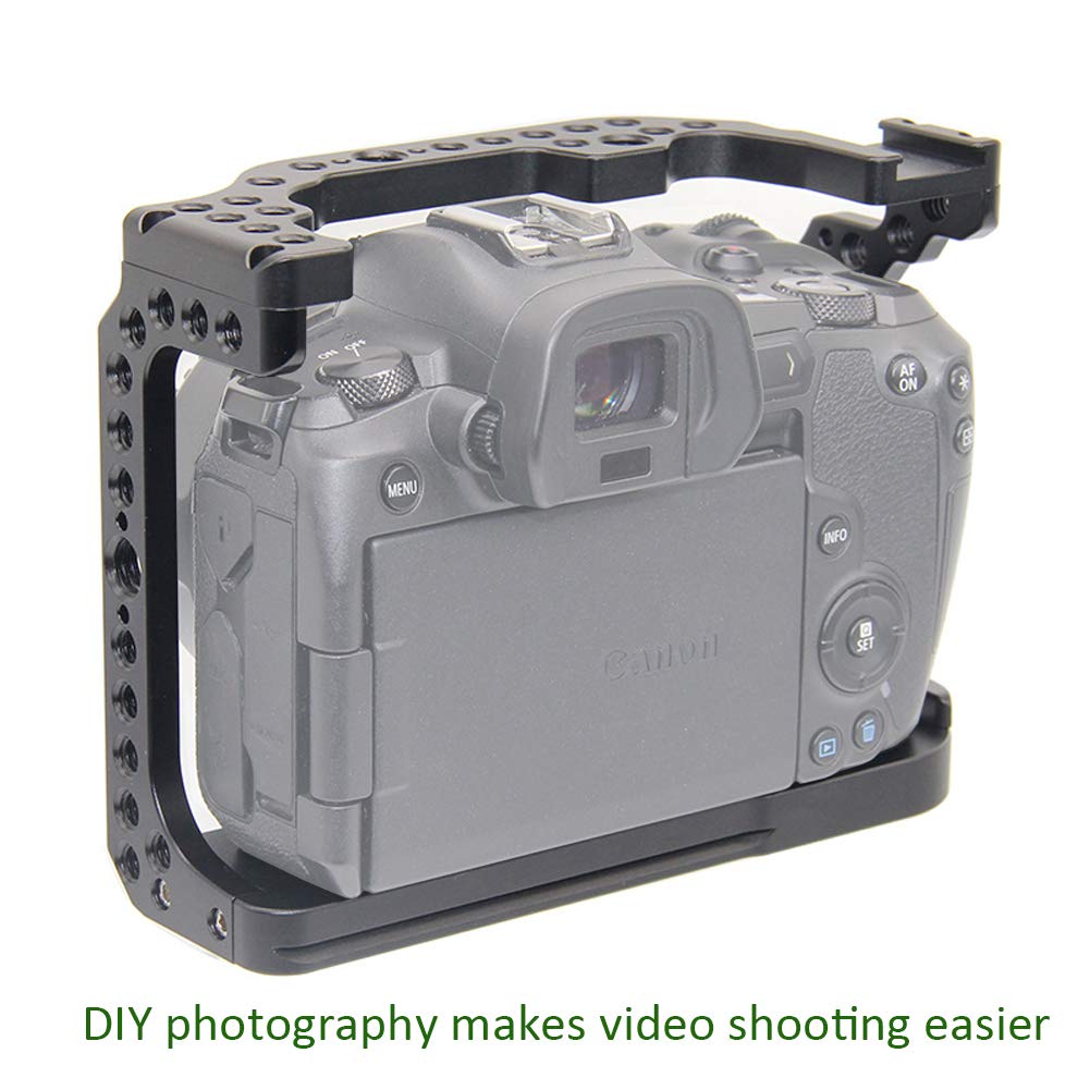 Easy Hood Camera Cage For Canon Eos R, Camera Video Film Movie Making Rig Stabilizer With Cold Shoe Mount And 3/8 1/4 Inch Thread Hole For Magic Arm Microphone Video Light Monitor