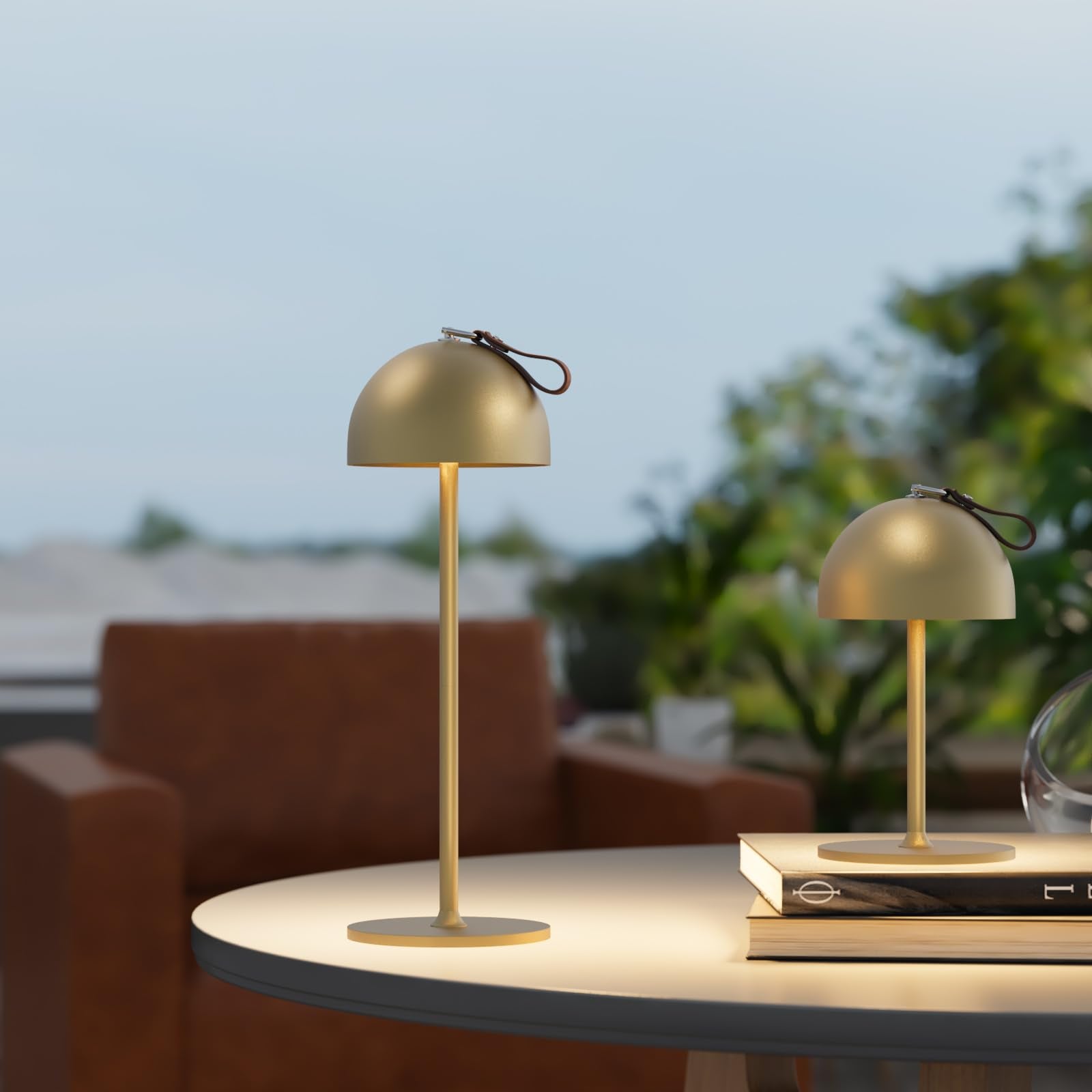 Sevenment Cordless Table Lamp,8-75 Hours Battery Powered Lights,2-Pack Gold Rechargeable Lamp,Waterproof,Magnetic,Stepless Dimming,Adjustable Height, For Outdoor,Camping,Living Room,Dinner,Night Light